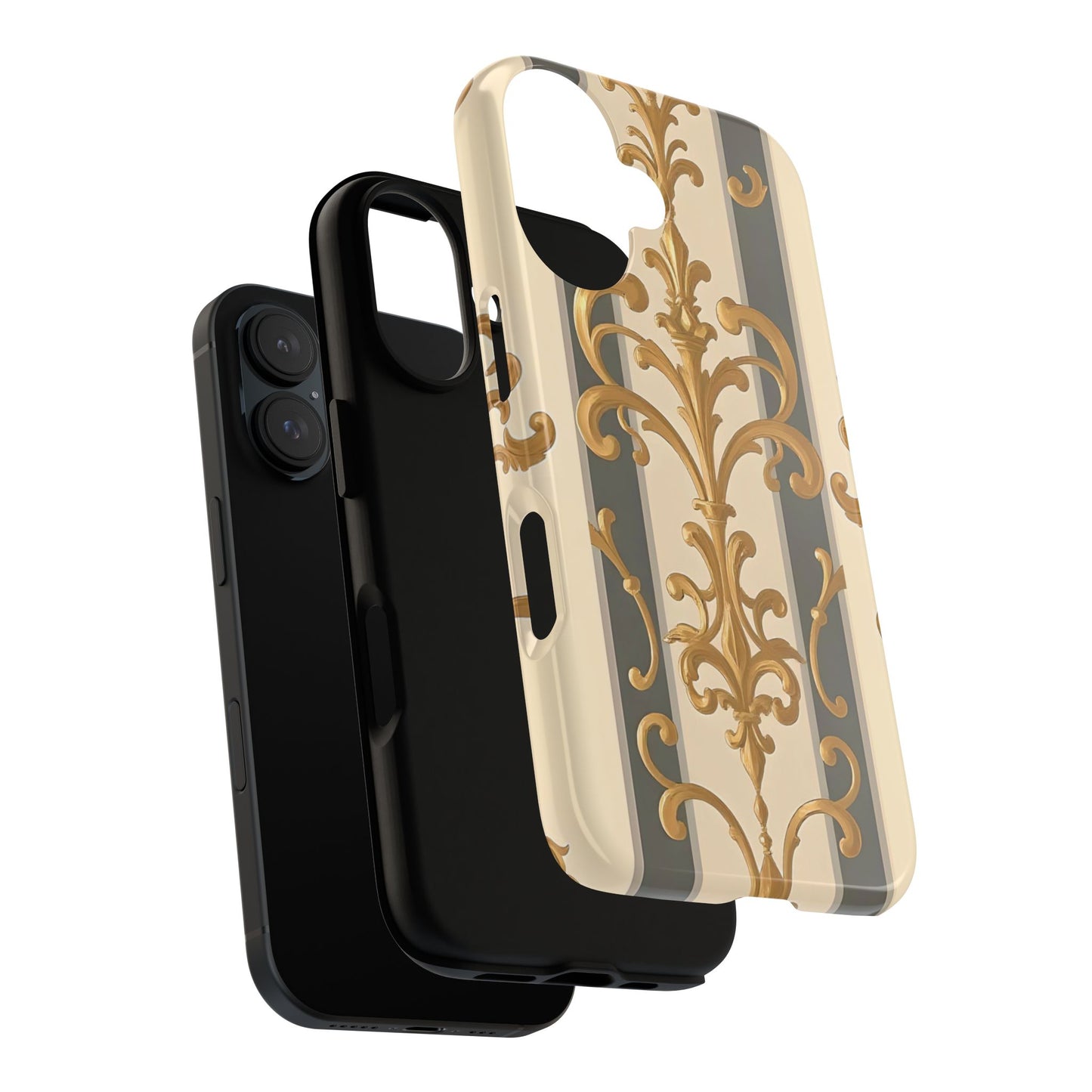Elegant Floral Motif Phone Case - Tough Cases with Vintage Design - Dusk Olive Striped Gold Damask