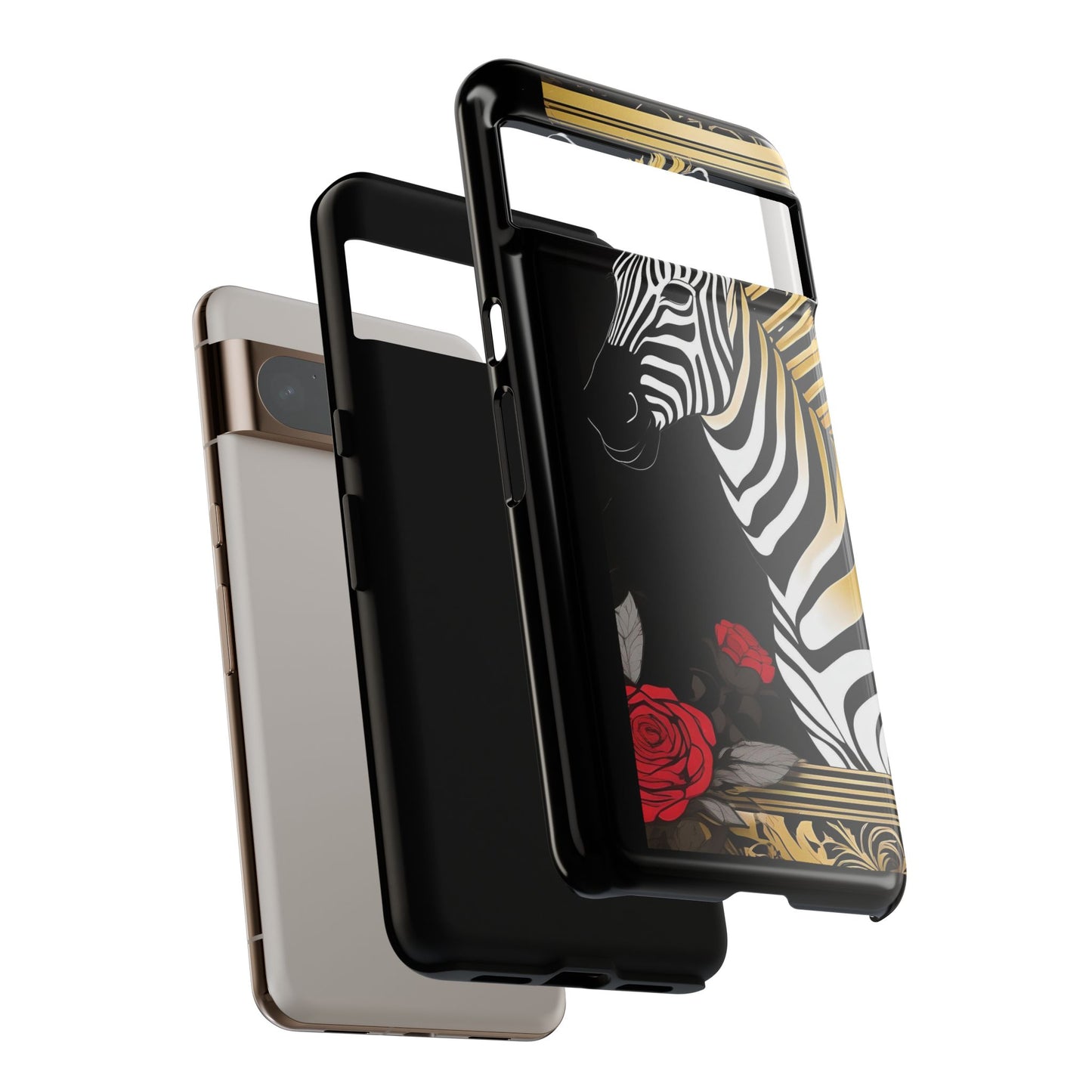 Phone Case - Elegant Zebra & Roses Design