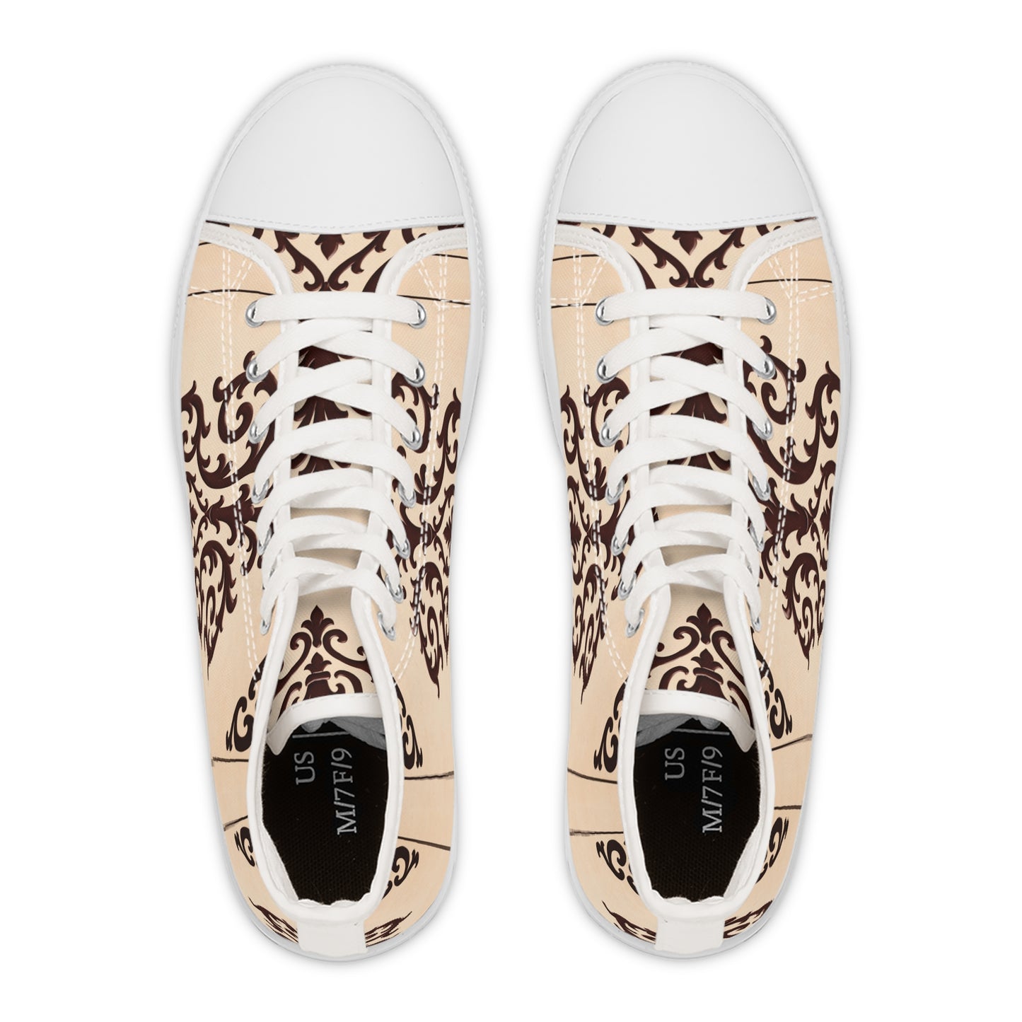 Almond-Beige & Brown Baroque High Top Sneakers — Women's Vintage Baroque Pattern
