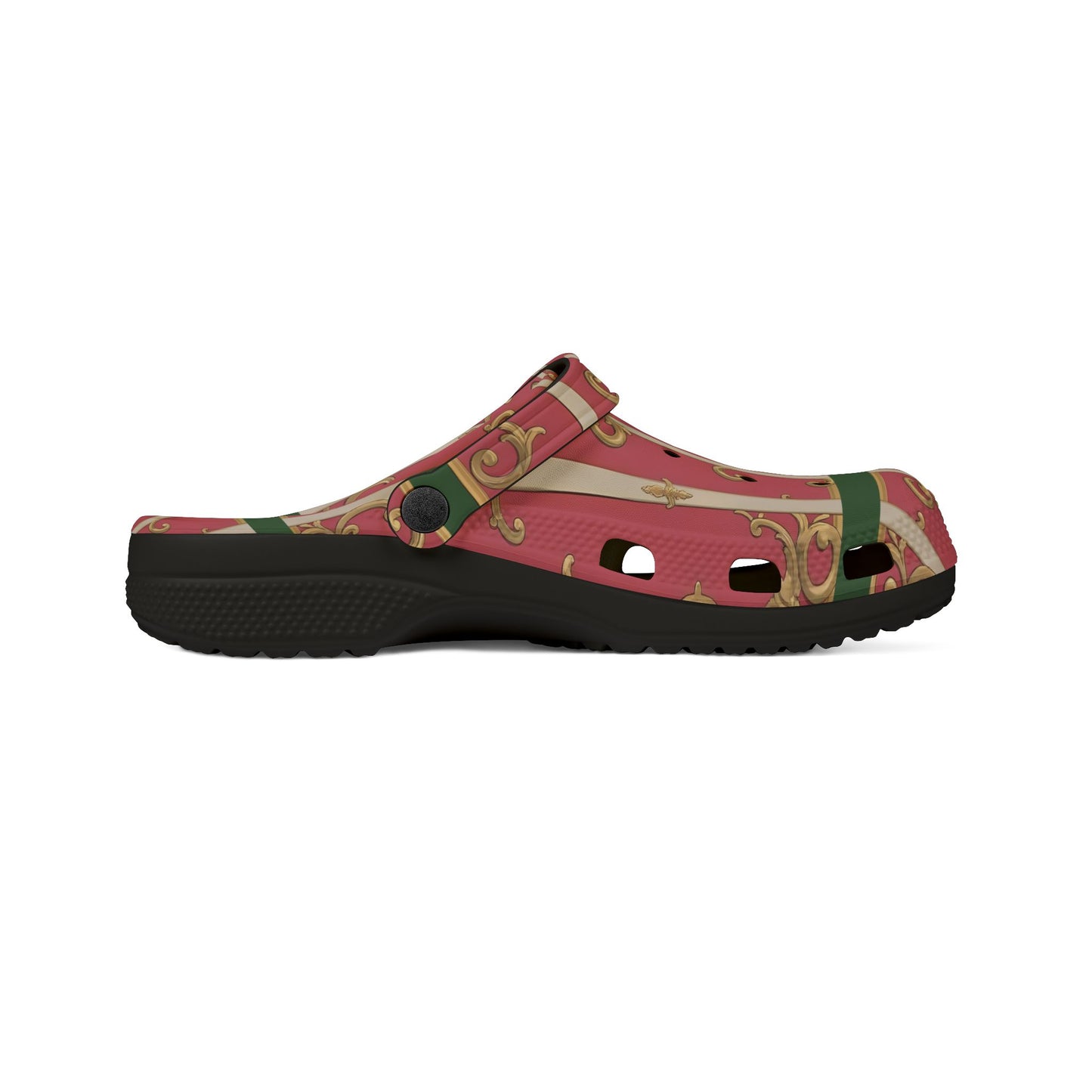 Chic Green Border Pink Striped Baroque EVA Foam Clogs - Stylish Garden Footwear, Comfortable Slippers, Perfect for Summer