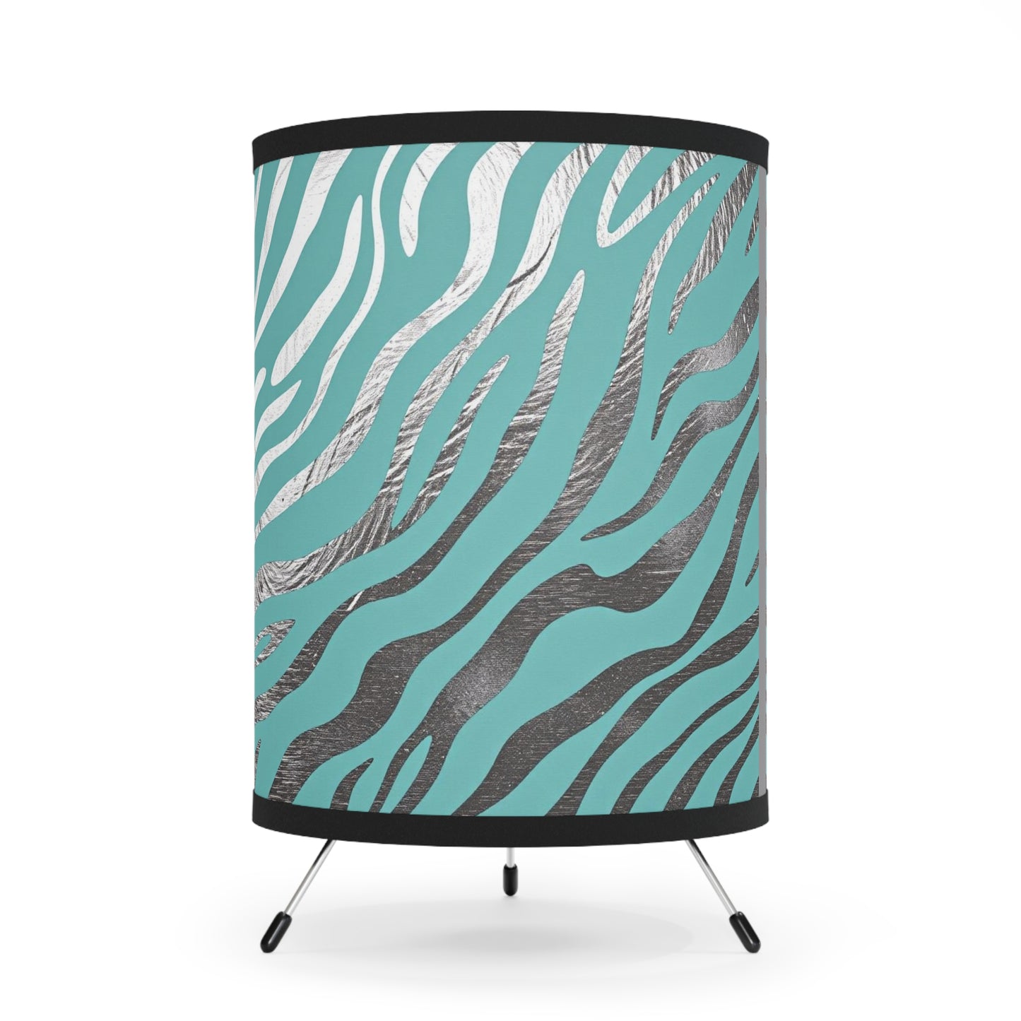 Stylish Tripod Lamp with Zebra Print Shade - Modern Home Decor -  Aqua & Silver