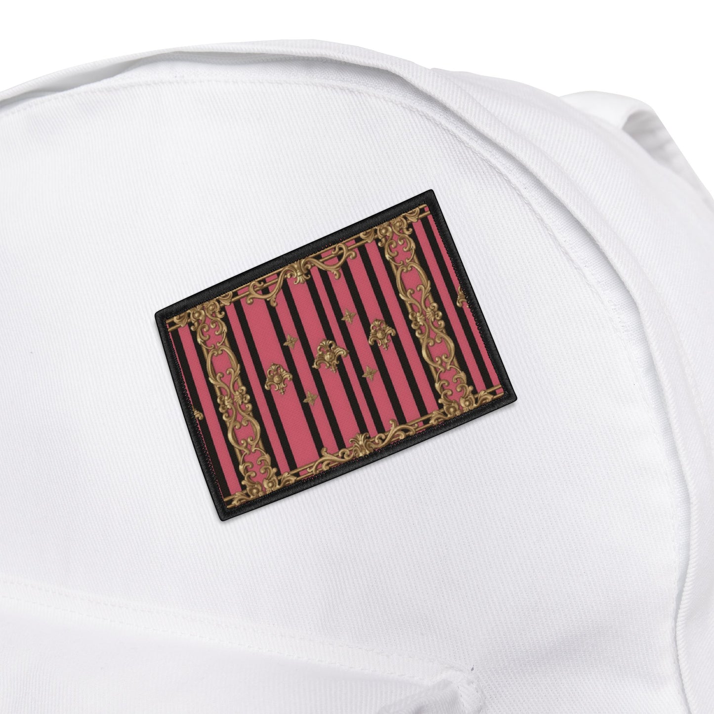 Stylish Iron-On Patches for Jackets, Bags & More, Trendy Embellishments for Fashion Lovers - Pink Striped Gold Rococo
