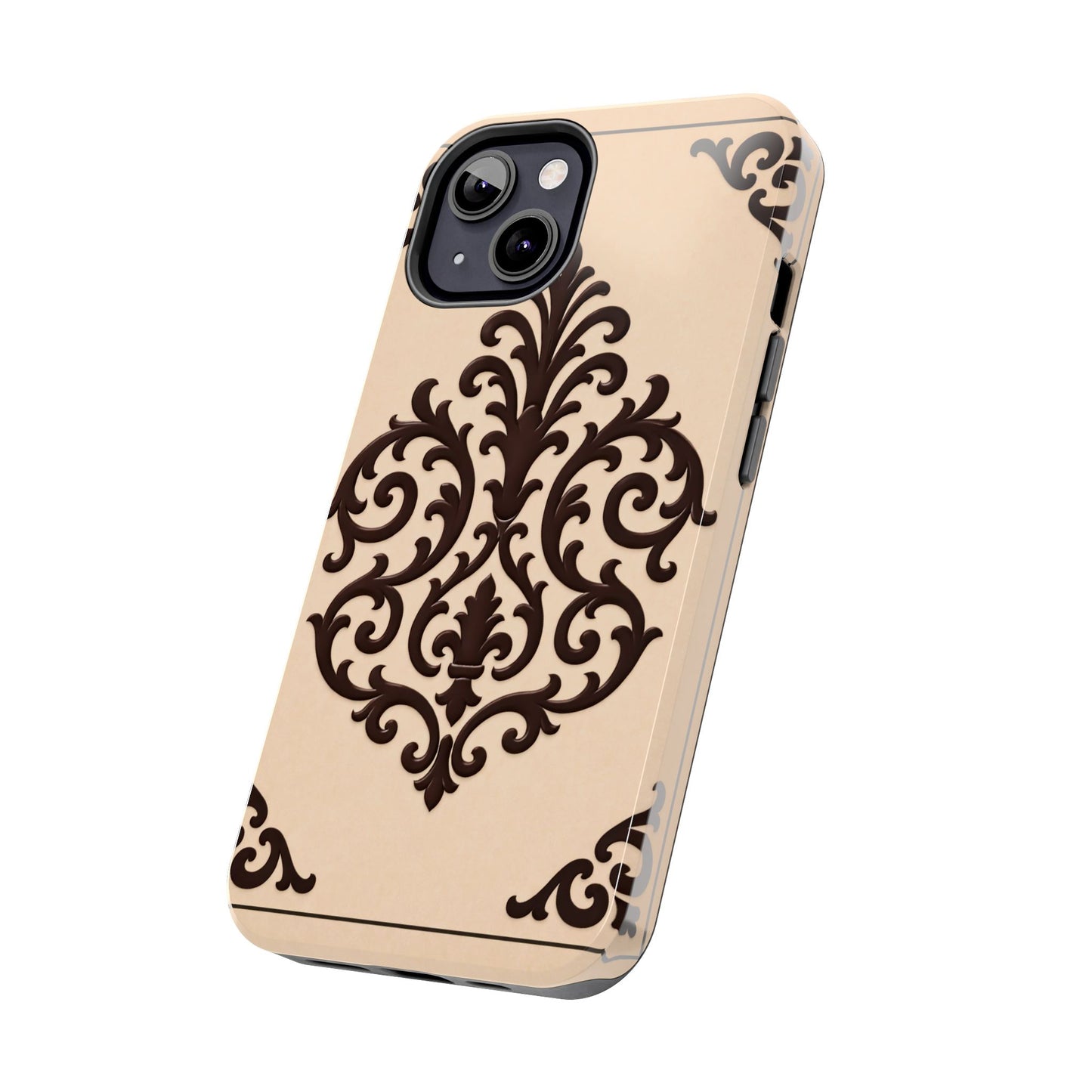 Almond-Beige & Brown Baroque Tough Phone Case — Elegant Beige & Brown Protective Cover