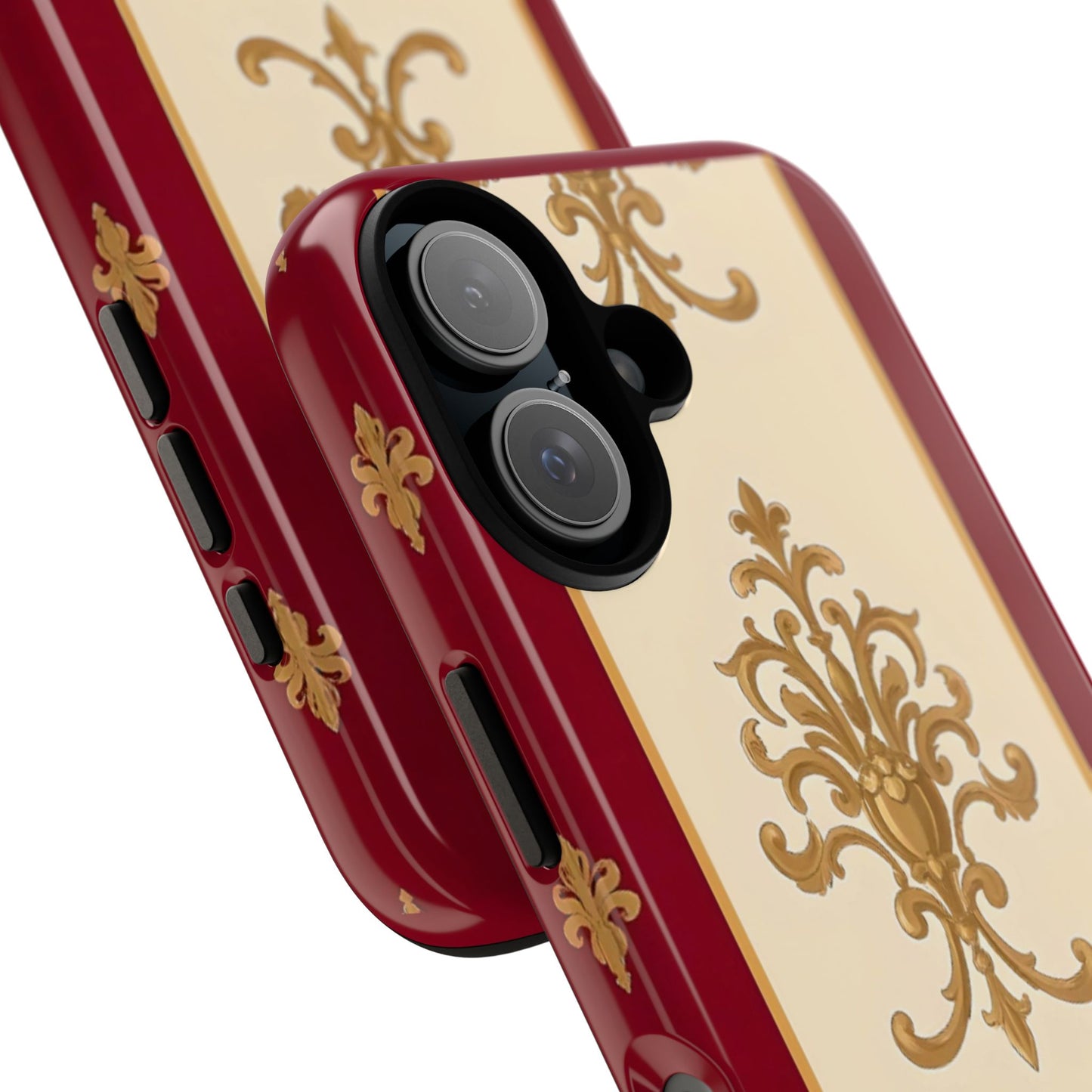 Elegant Floral Motif Phone Case - Tough Cases with Vintage Design - Dusk Red Striped Gold Damask