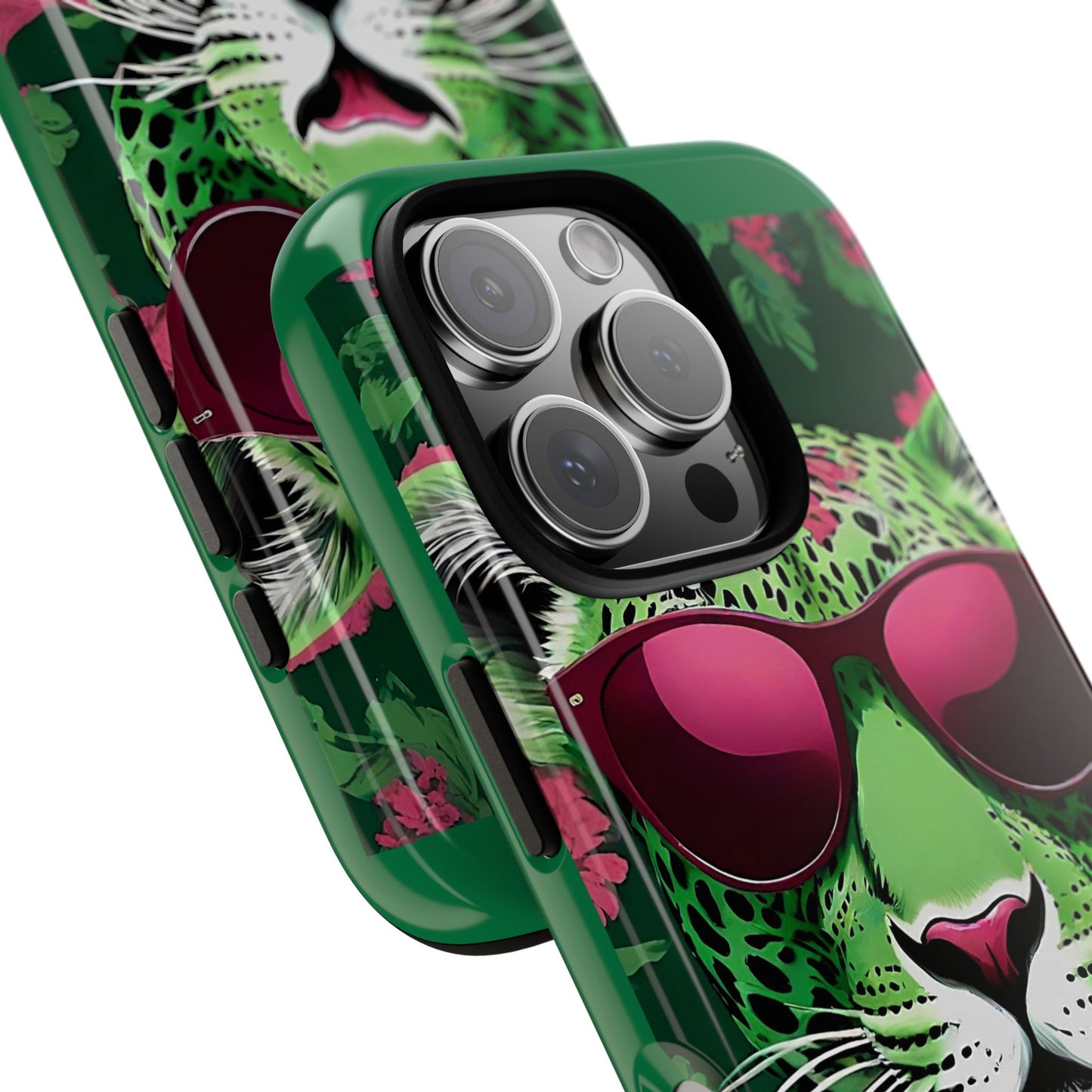 Phone Case - Lime Green & Burgundy Leopard In Sunglasses Design