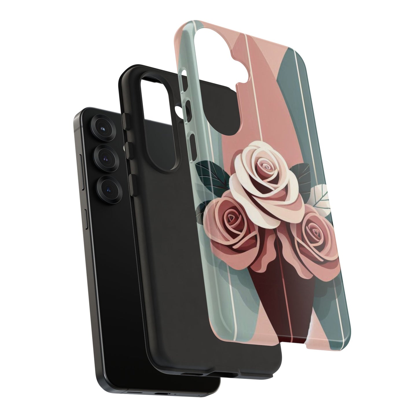 Phone Case - Burgundy, Matte Mauve & Teal Surfboard & Roses Design