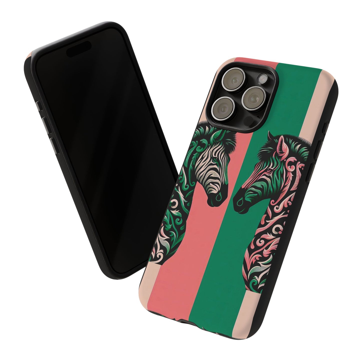 Phone Case - Elegant Pink & Green Zebra Damask Design