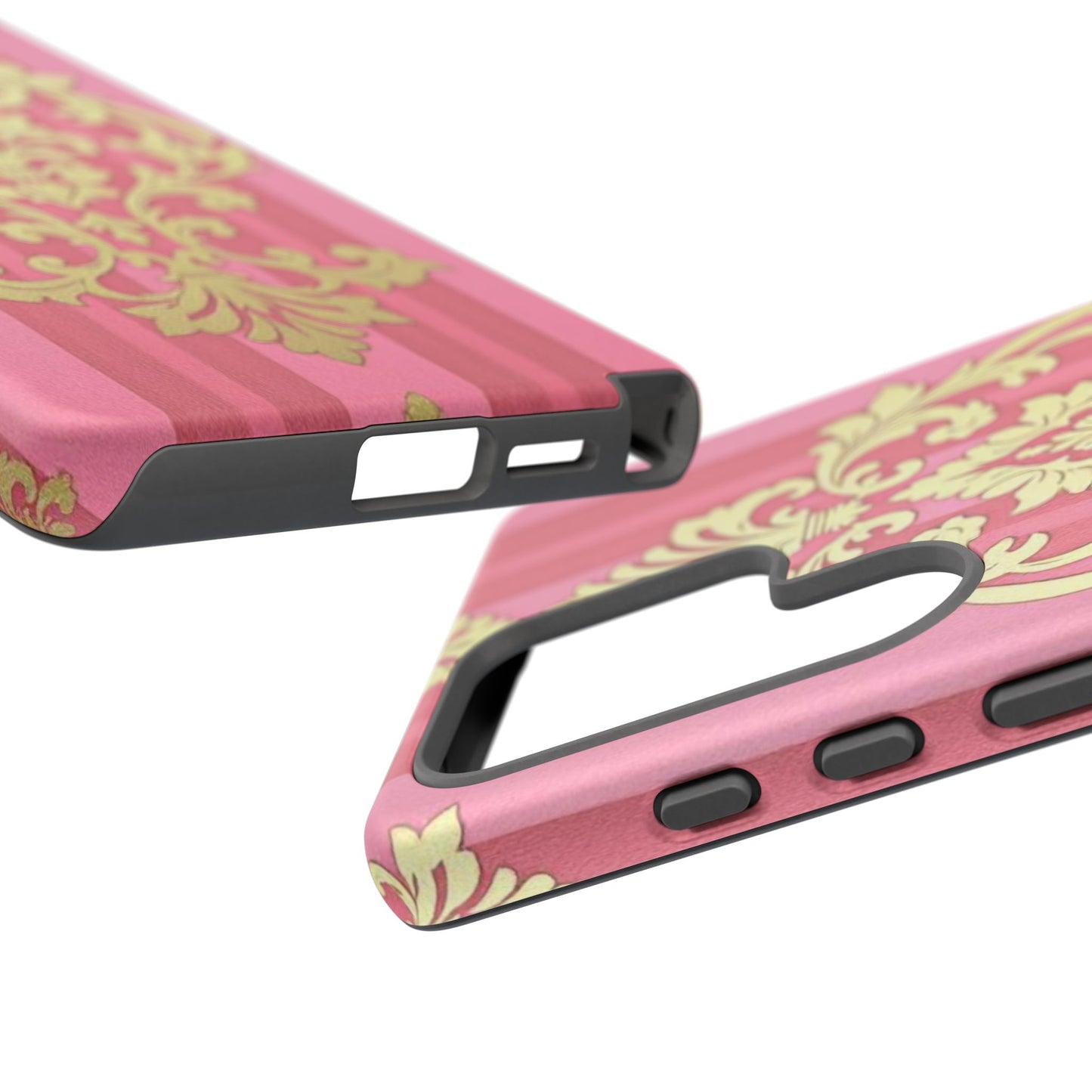 Elegant Floral Motif Phone Case - Tough Cases with Vintage Design - Pink Striped Damask