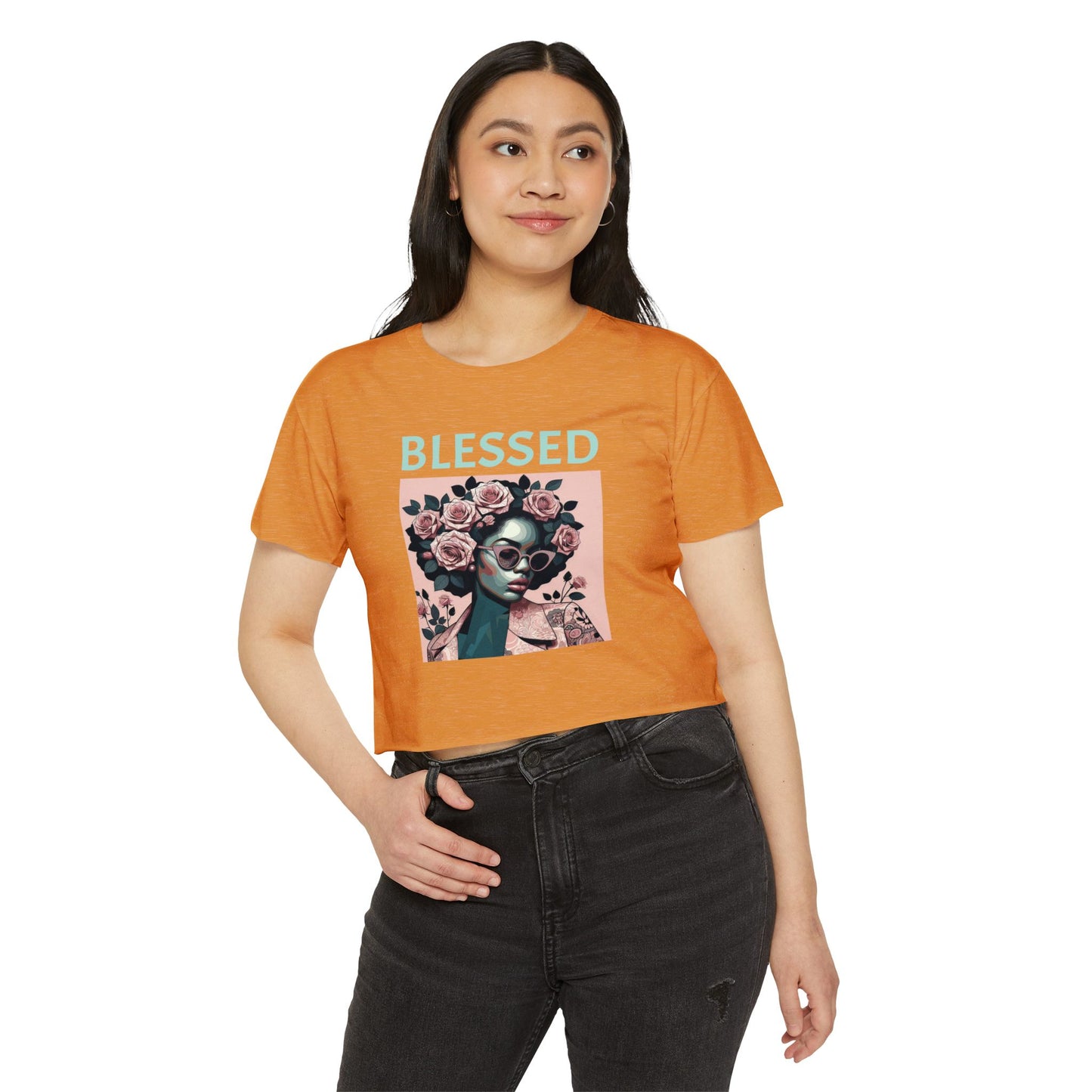 Women's Festival Crop Top - Blessed Graphic Tee, Boho Style Shirt, Summer Outfit, Gift for Her, Festival Wear, Trendy Casual Top - Mint Lettering