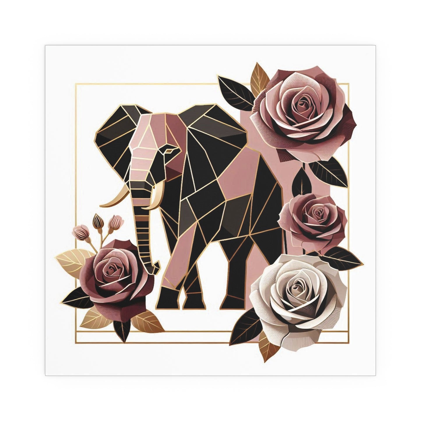 Elegant Floral Silk Poster - Indoor/Outdoor Wall Art for Home Decor - Brown & Mauve Elephant & Roses