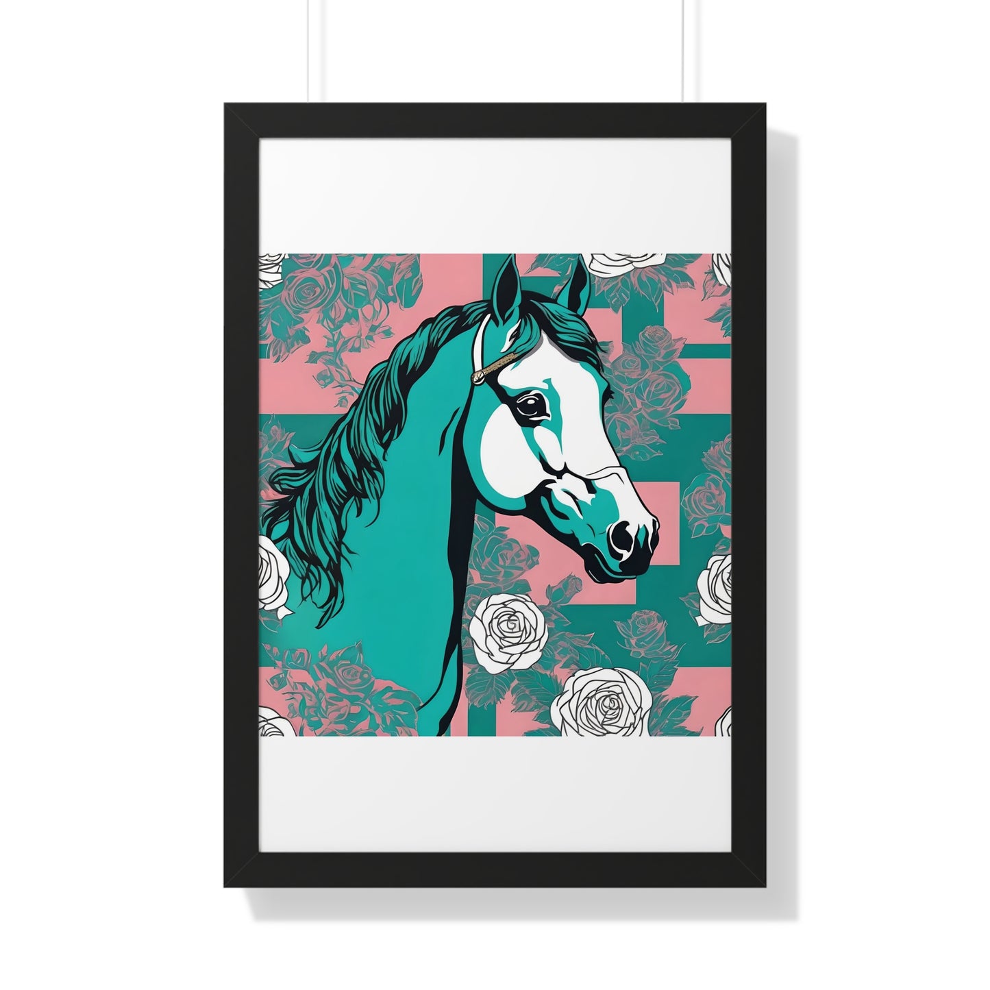 Vertical Poster - Stylish Modern Art for Home Decor - Teal & White Horse