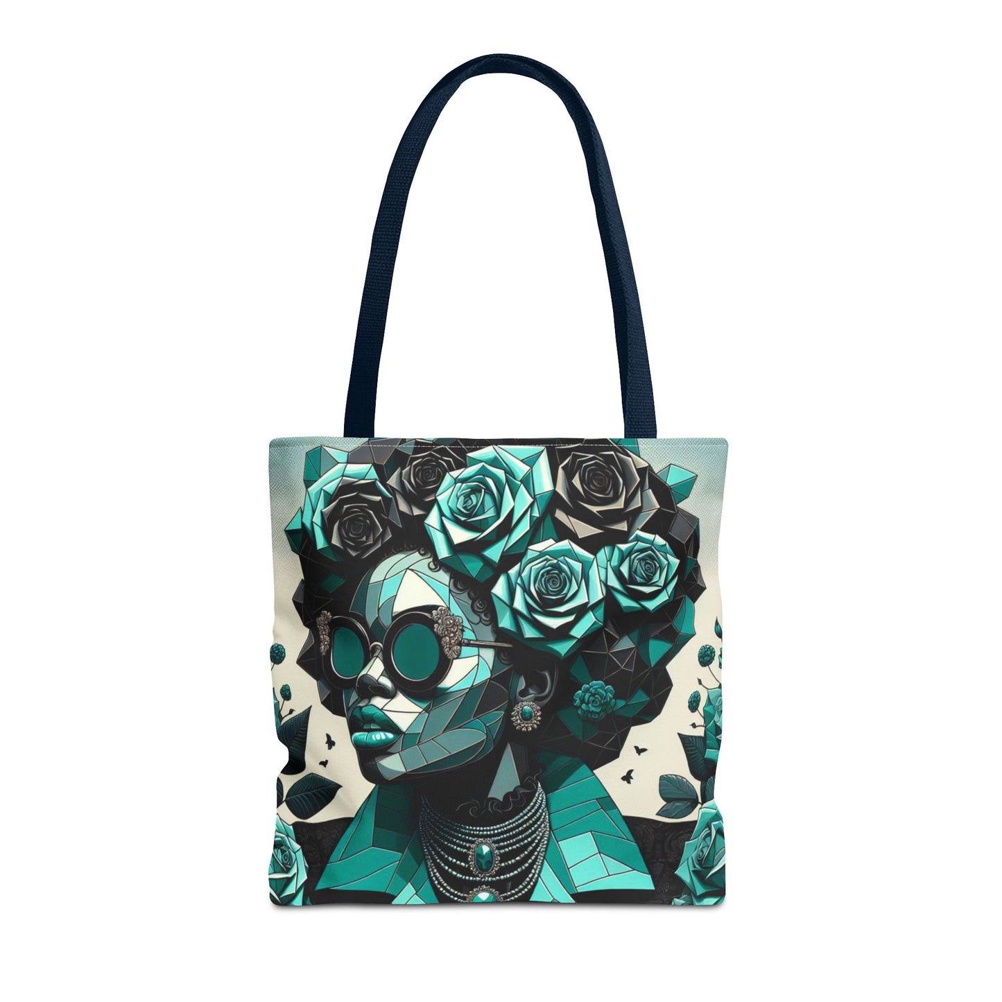 Chic Floral Tote Bag - Stylish Eco-Friendly Handbag for Everyday Use, Perfect for Gifts, Shopping, Beach, Art Lovers - Turquoise & Black Roses Lady