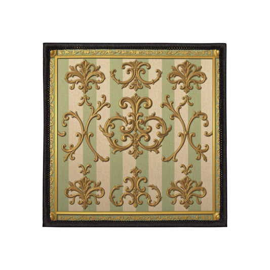 Vintage-Inspired Iron-On Patches, Decorative Embellishments for Jackets, Bags, Gifts, DIY Crafts - Mint & Beige Striped Gold Baroque