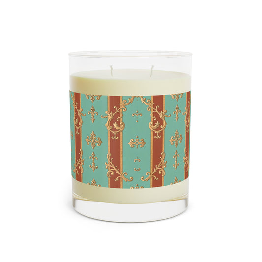 Elegant Vintage Scented Candle - 11oz Glass - Rust & Mint Aqua Striped Baroque