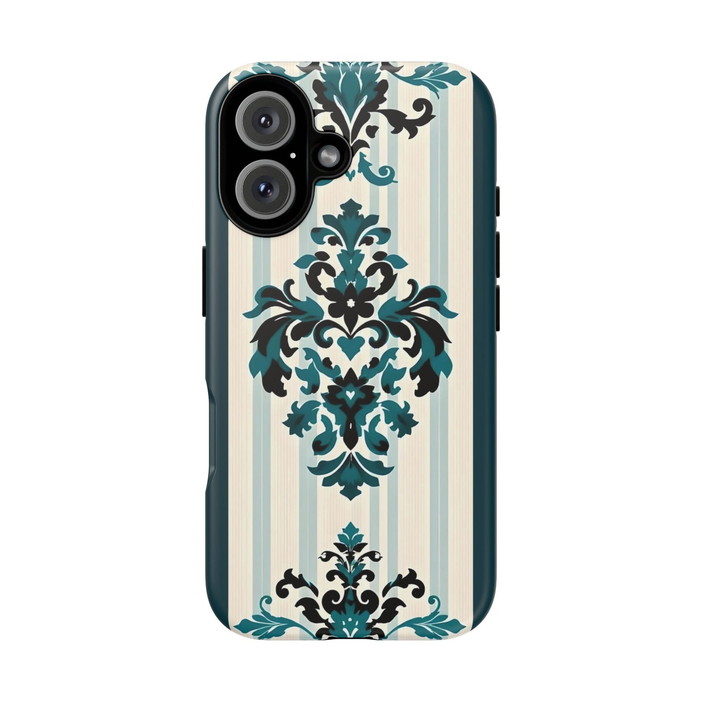 Elegant Floral Phone Case - Tough Cases with Vintage Design - Teal Striped Damask