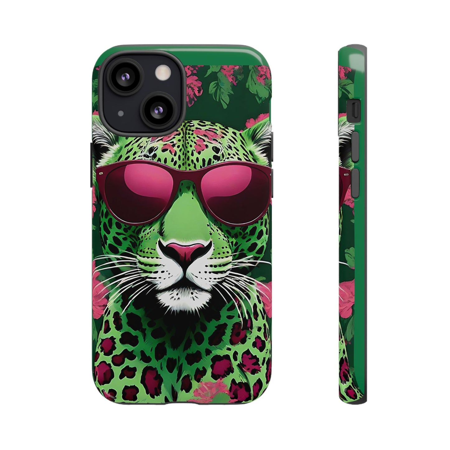 Phone Case - Lime Green & Burgundy Leopard In Sunglasses Design