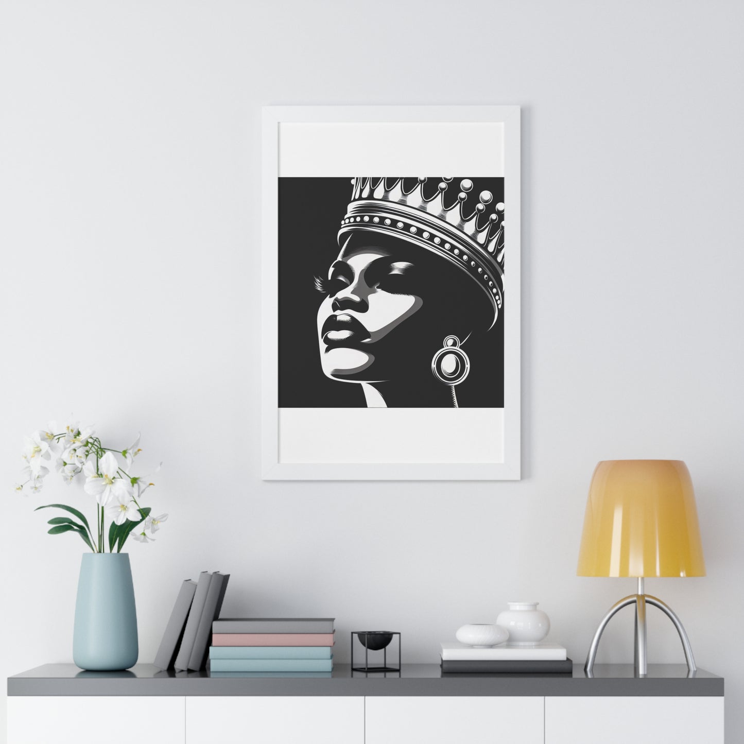 Elegant Crowned Queen Wall Art, Framed Vertical Poster, Home Decor, Modern Wall Art, Gift for Her, Inspirational Art