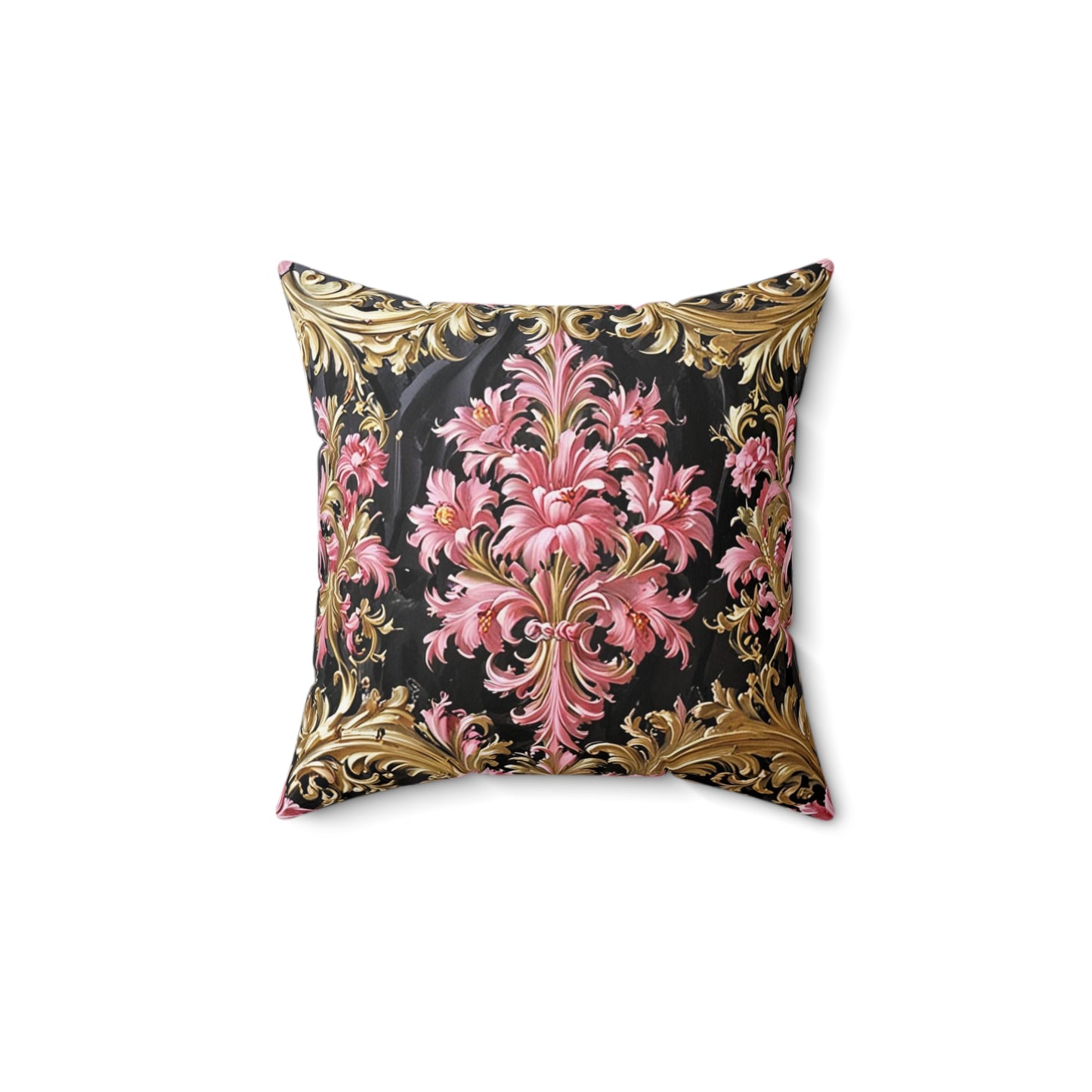 Luxurious Floral Print Pillow, Bohemian Home Decor, Throw Cushion, Elegant Accent Pillow, Gift for Her - Black & Pink Oil Painting Style Rococo
