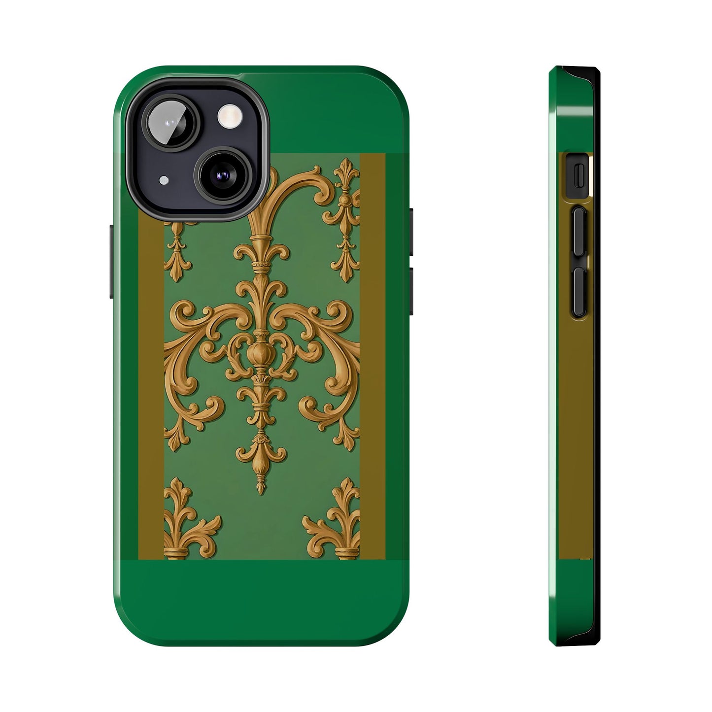 Elegant Floral Tough Phone Case, Durable Phone Cover, Gifts for Her, Stylish Protection, Chic Phone Accessory - Olive Green Striped Rococo