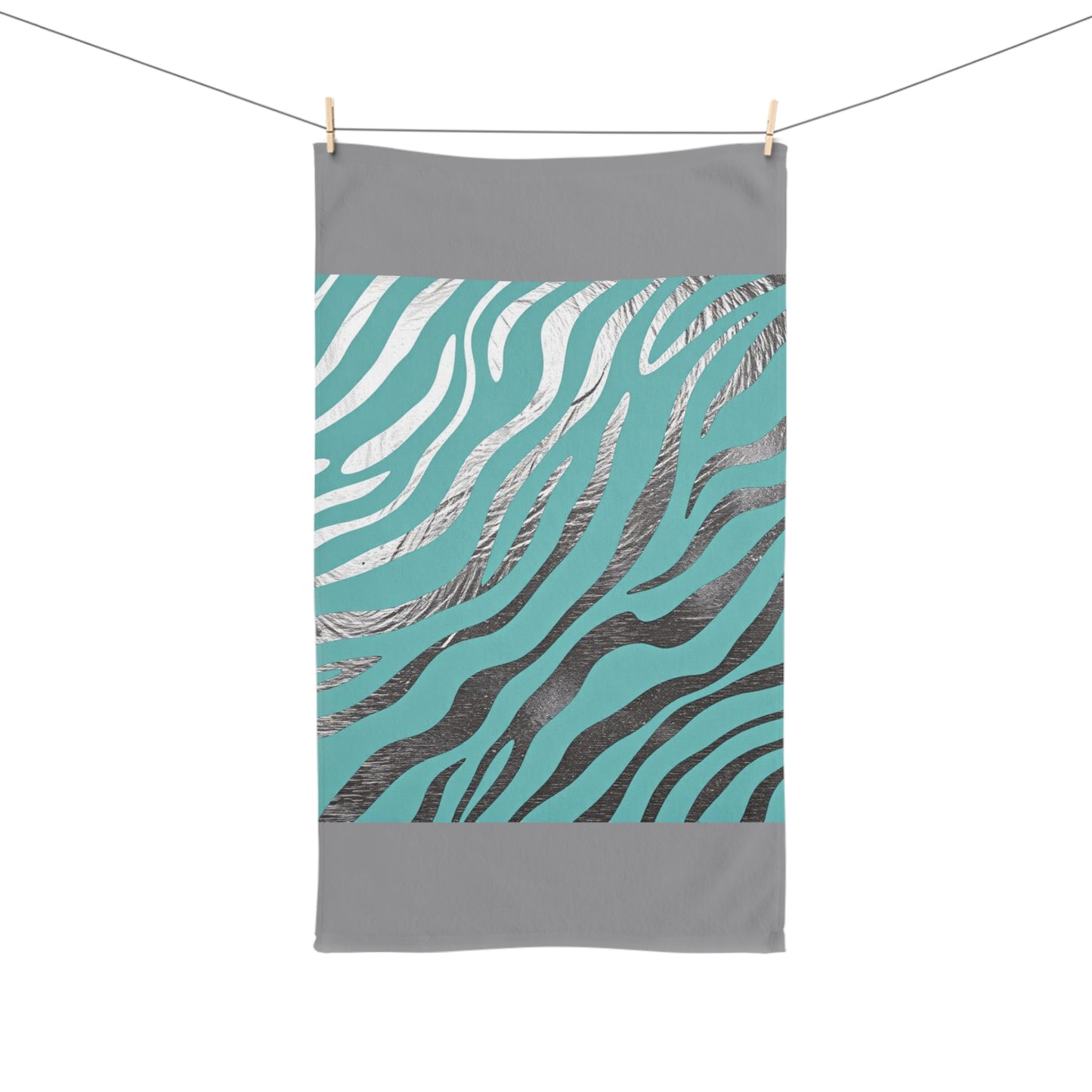 Zebra Print Hand Towel - Stylish Aqua and Silver Design for Home Decor
