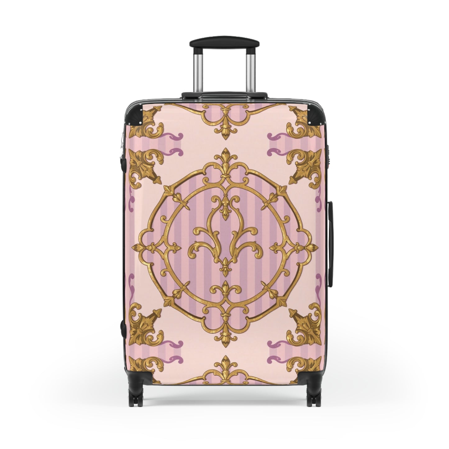 Elegant Lavender & Alabaster Striped Gold Baroque Suitcase for Travel, Stylish Luggage, Personalized Gift, Vacation Essential, Unique Design Suitcases