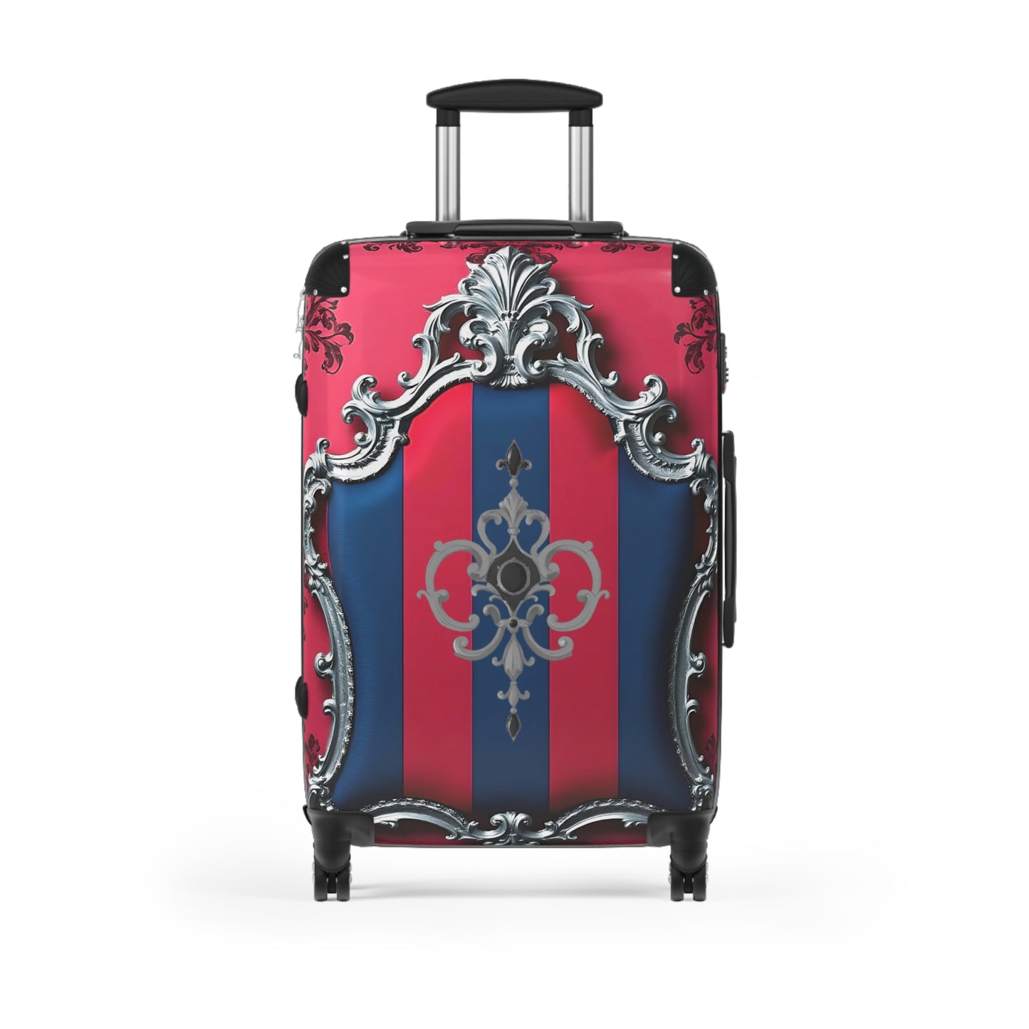 Elegant Travel Suitcase, Lightweight Luggage, Stylish Carry-On, Perfect for Vacation, Unique Gift for Travelers - Blue & Red Striped Silver Crest