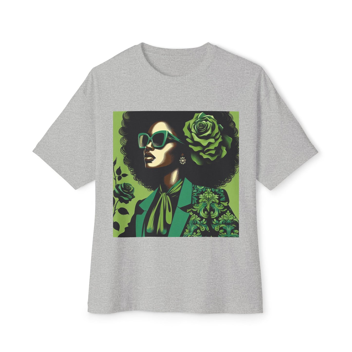 Chic Floral Statement Tee, Stylish Graphic Top, Fashion Gift, Oversized Fit, Trendy Apparel for Women - Lady in Green Damask