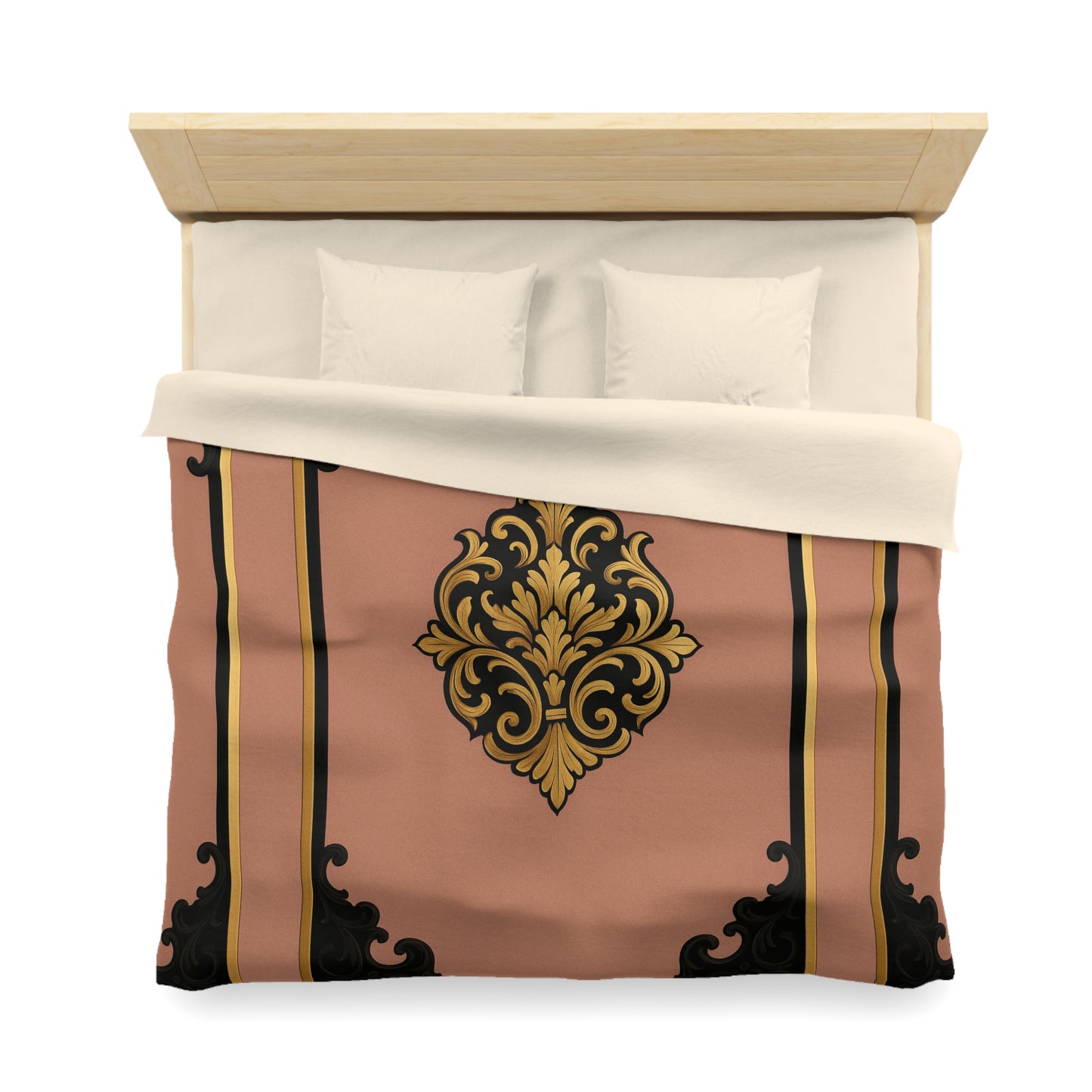 Mauve & Black-Gold Elegant Baroque Microfiber Duvet Cover - Chic Bedroom Decor, Luxurious Bedding, Home Makeover, Gift for Her, Elegant Style