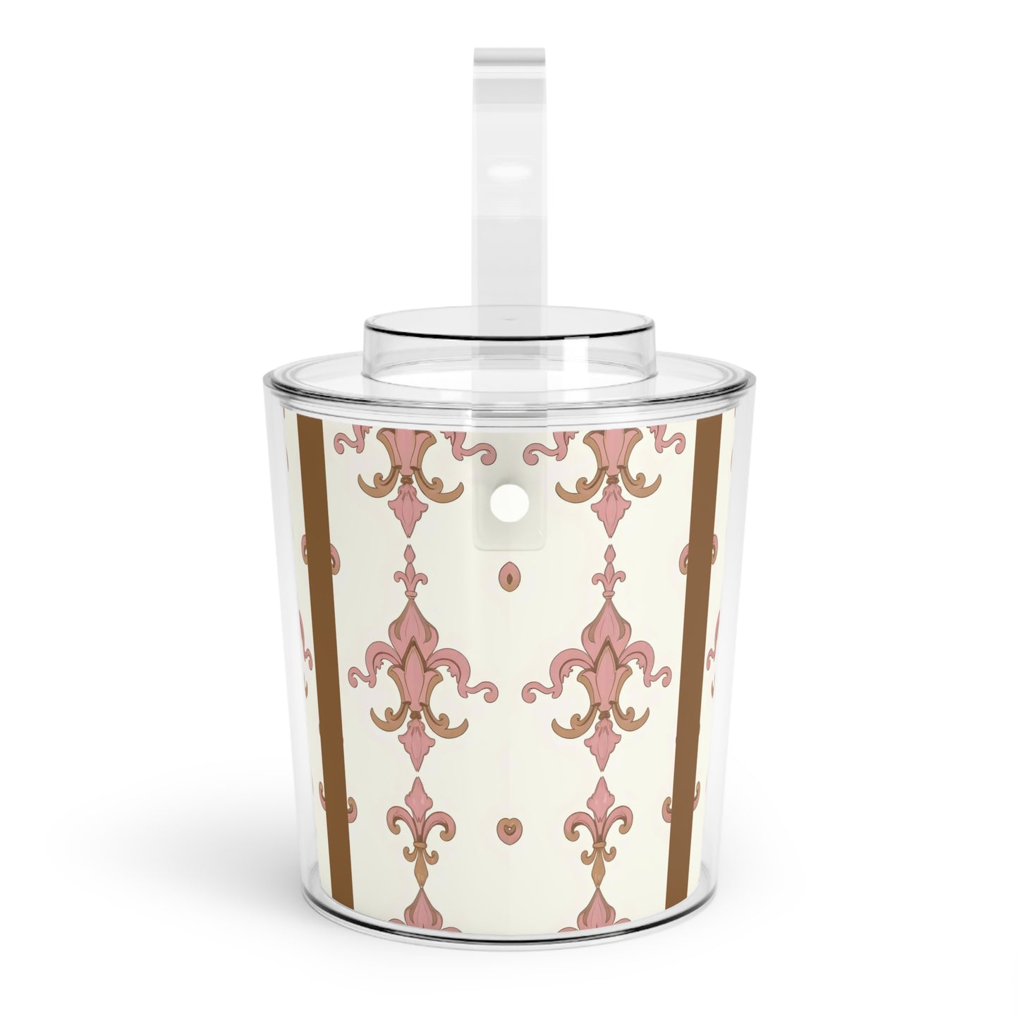Elegant Decorative Ice Bucket with Tongs, Perfect for Parties, Weddings, Home Bars, Holiday Gatherings, Gift for Hosts - Brown Striped Pink Arabesque