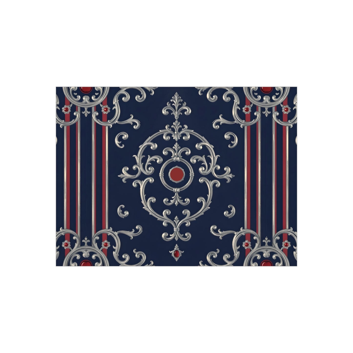 Elegant Foam Board Decor, Nautical Wall Art, Framed Print Alternative, Home Office Wall Accent, Gift for Him/Her - Blue & Red Striped Silver Baroque