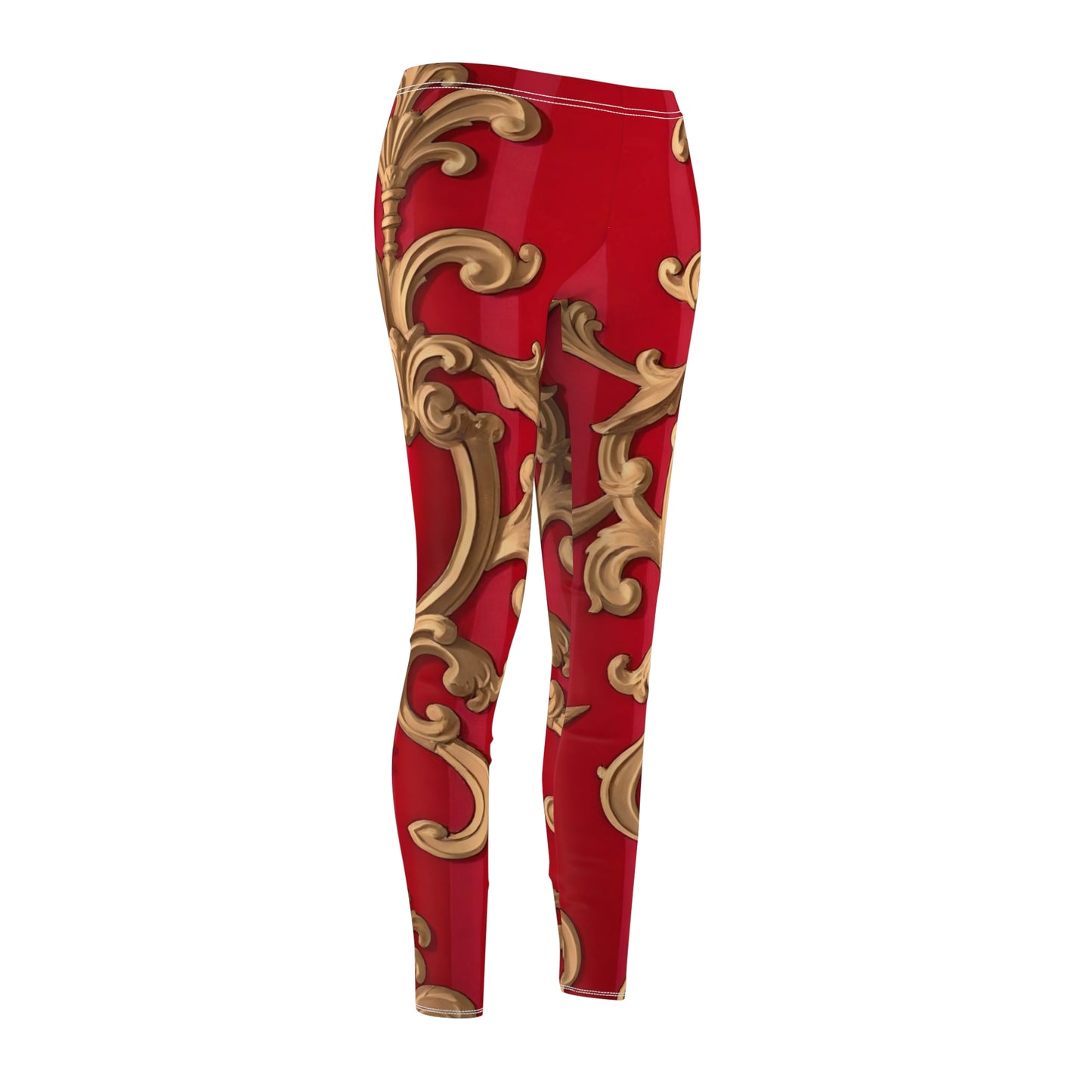Luxurious Red Gold Baroque Leggings, Stylish Activewear, Trendy Workout Pants, Fashion Leggings, Gift for Her