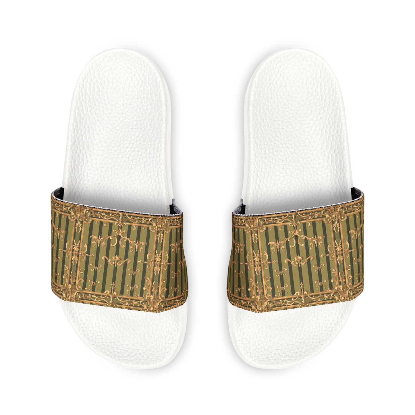 Stylish Women's Removable-Strap Sandals, Summer Footwear, Casual Slip-Ons, Vacation Essentials - Olive Green Striped Rococo