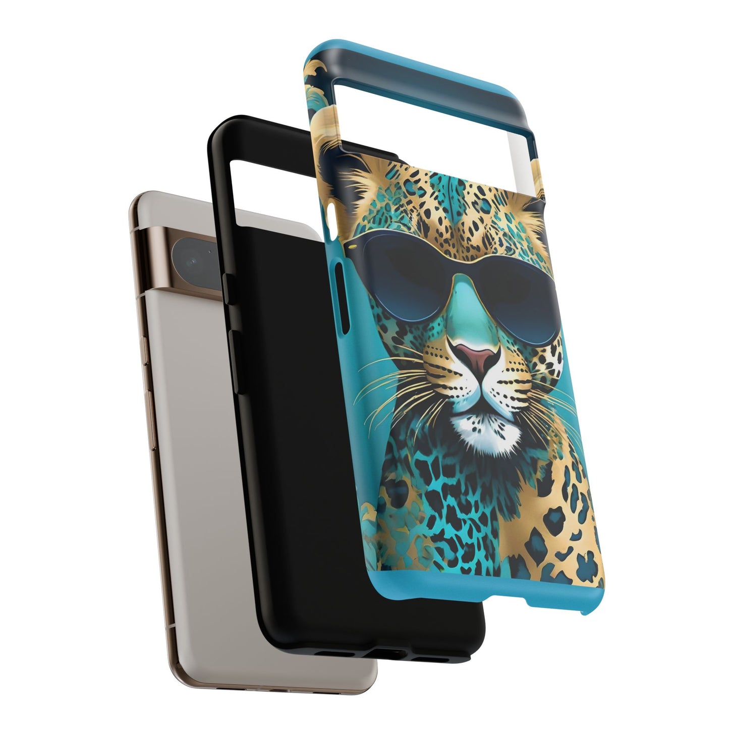 Phone Case - Aqua & Gold Leopard In Sunglasses Design