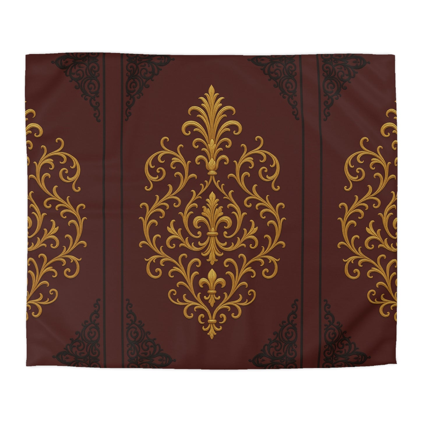 Dusk Burgundy-Black & Gold Baroque Duvet Cover - Regal Gold Baroque on Burgundy Microfiber