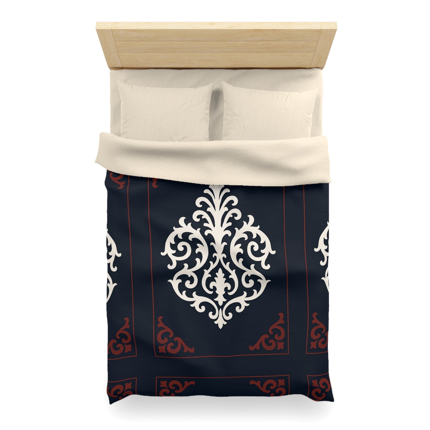 Dusk Blue-Maroon & White Baroque Microfiber Duvet Cover — Dusk Blue & White Decorative Bedding