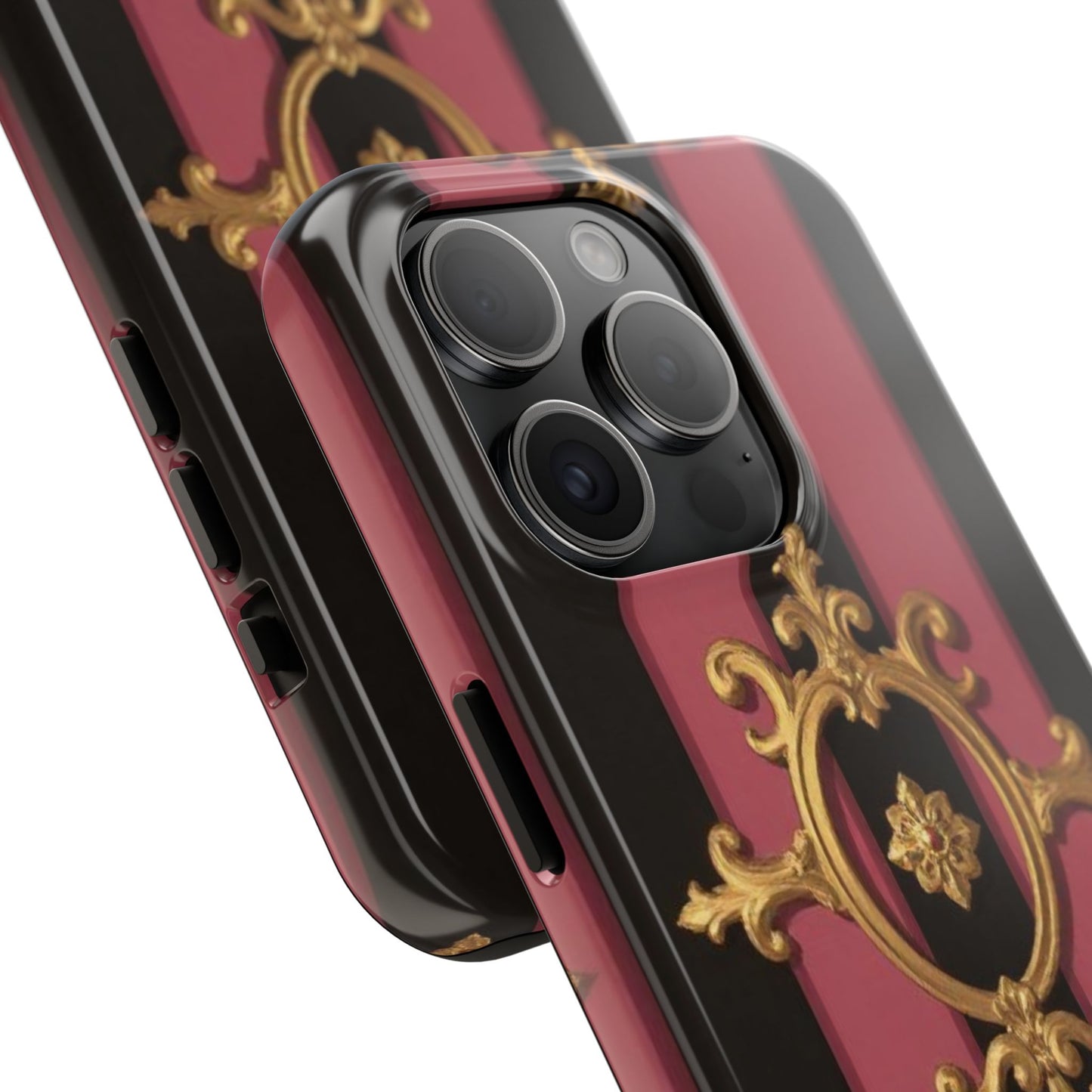 Elegant Black & Mauve Striped Gold Baroque Tough Phone Cases, Luxe Phone Covers, Fashionable Mobile Cases, Gift for Her, Holiday Phone Accessories
