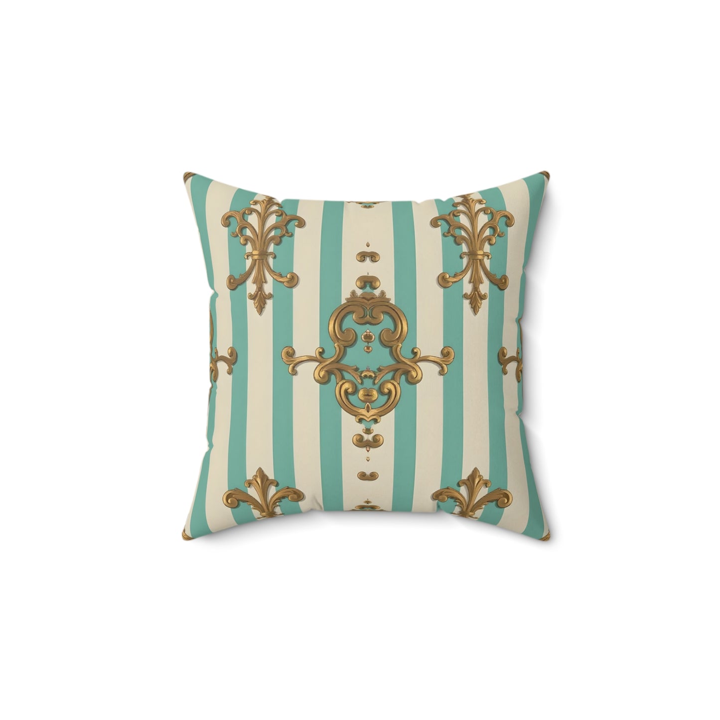 Elegant Faux Suede Square Pillow for Luxe Decor, Sofa Cushion, Bedroom Accent, Home Styling - Matte Green Striped Rococo