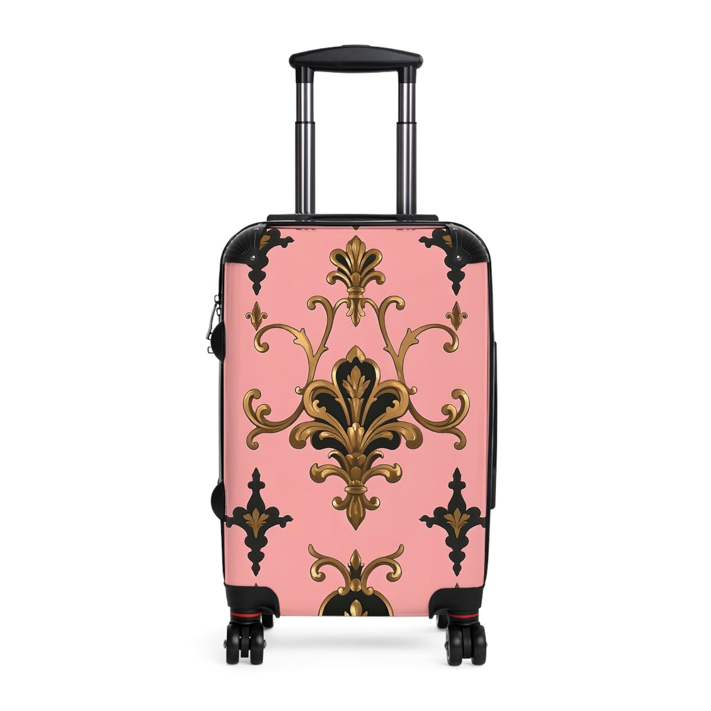 Elegant Pink Floral Suitcase, Travel Luggage, Stylish Carry-On Bag, Personalized Gift for Travelers - Pink, Black & Gold Rococo