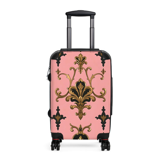 Elegant Pink Floral Suitcase, Travel Luggage, Stylish Carry-On Bag, Personalized Gift for Travelers - Pink, Black & Gold Rococo