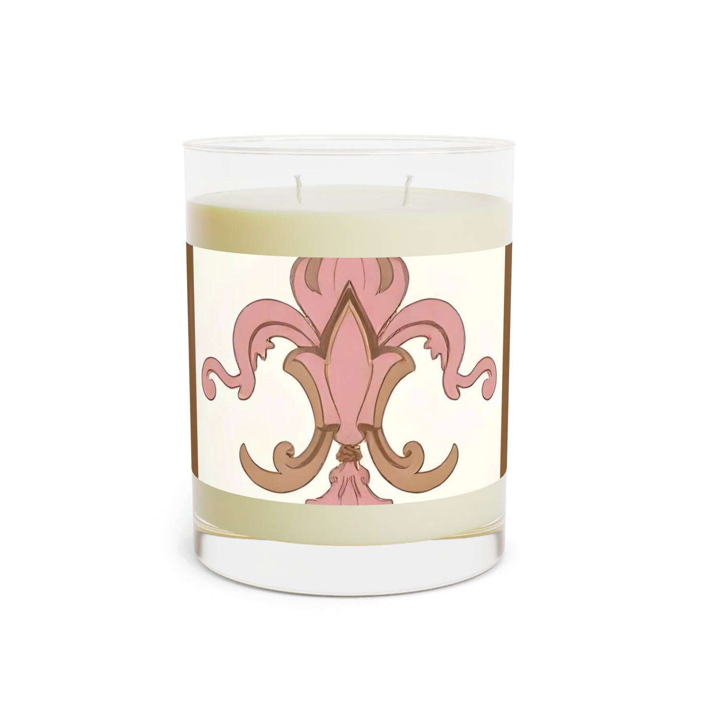 Elegant Fleur De Lis Scented Candle - Home Decor, Gift for Her, Aromatherapy, Wedding Favor, Relaxation - Brown Striped Pink Arabesque