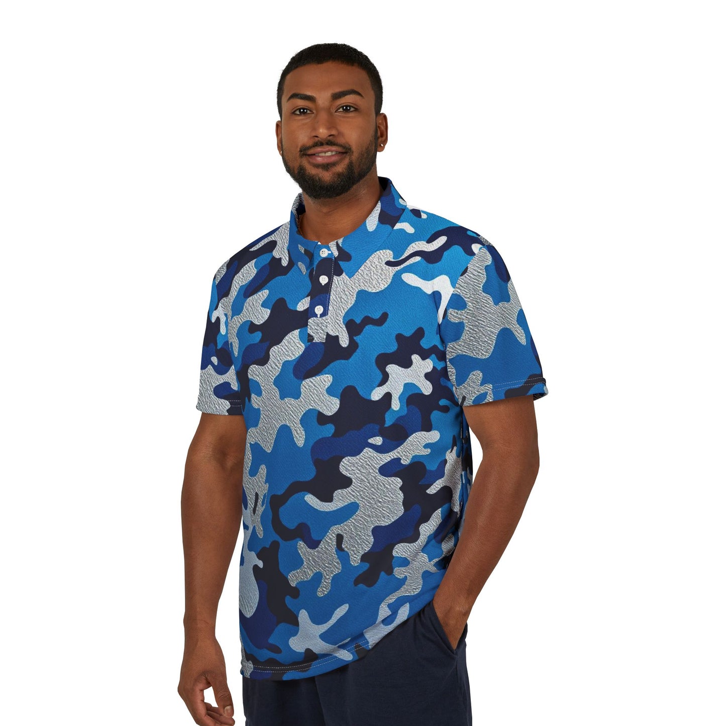 Stylish Camo Polo Shirt, Casual Wear, Outdoor Activities, Men’s Fashion, Gift for Him, Summer Vibes - Blue Camo