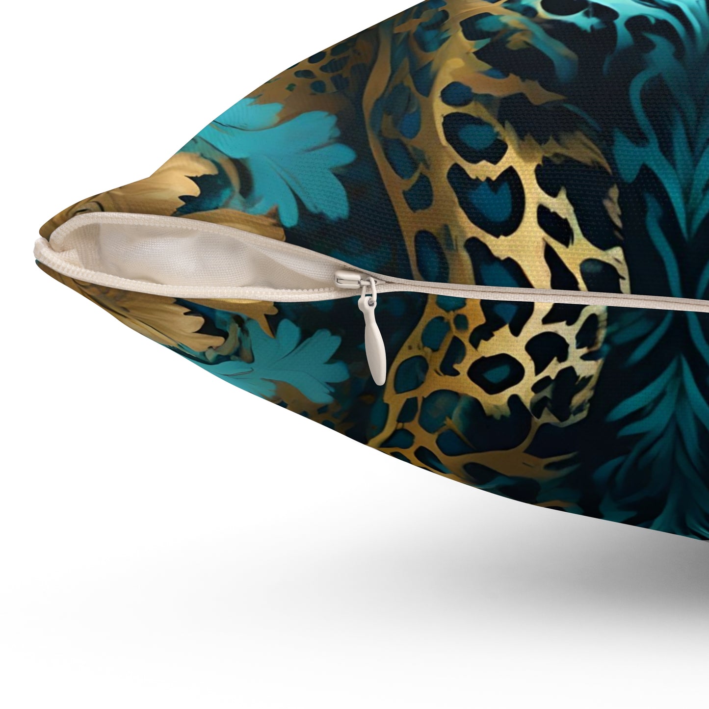 Luxurious Leopard Print Square Pillow - Decorative Home Accent - Turquoise Leopard