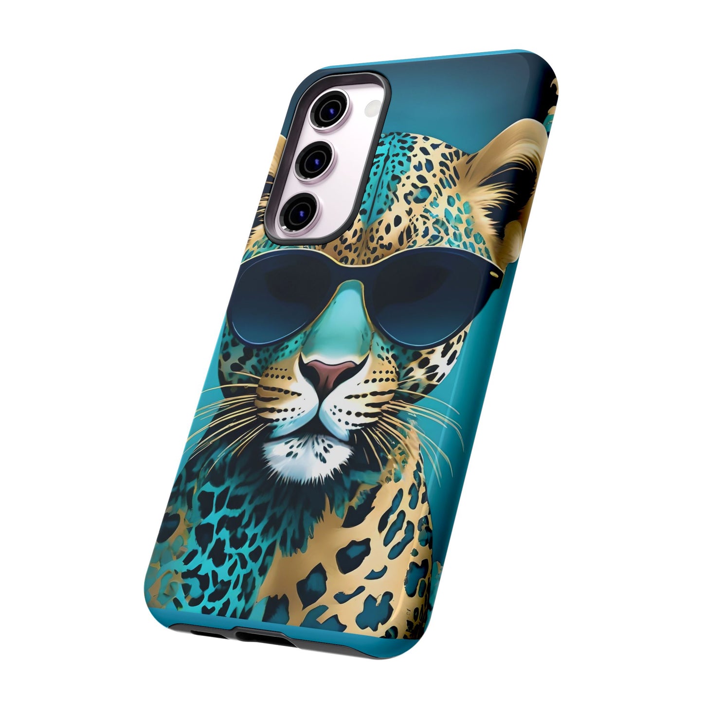 Phone Case - Aqua & Gold Leopard In Sunglasses Design