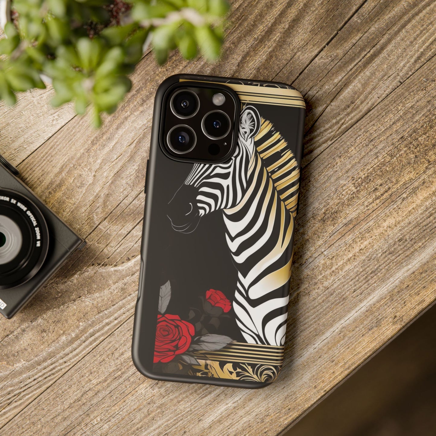 Phone Case - Elegant Zebra & Roses Design