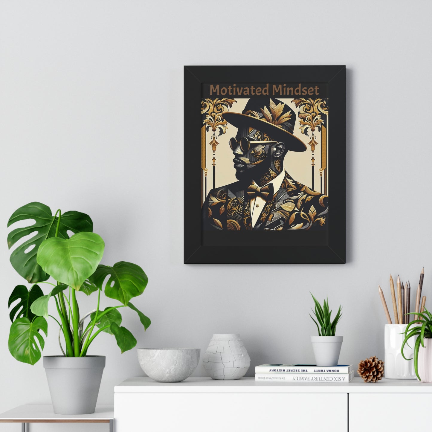 Motivated Mindset Framed Vertical Poster | Inspirational Wall Art, Office Decor, Motivational Gift, Home Decor, Black Art