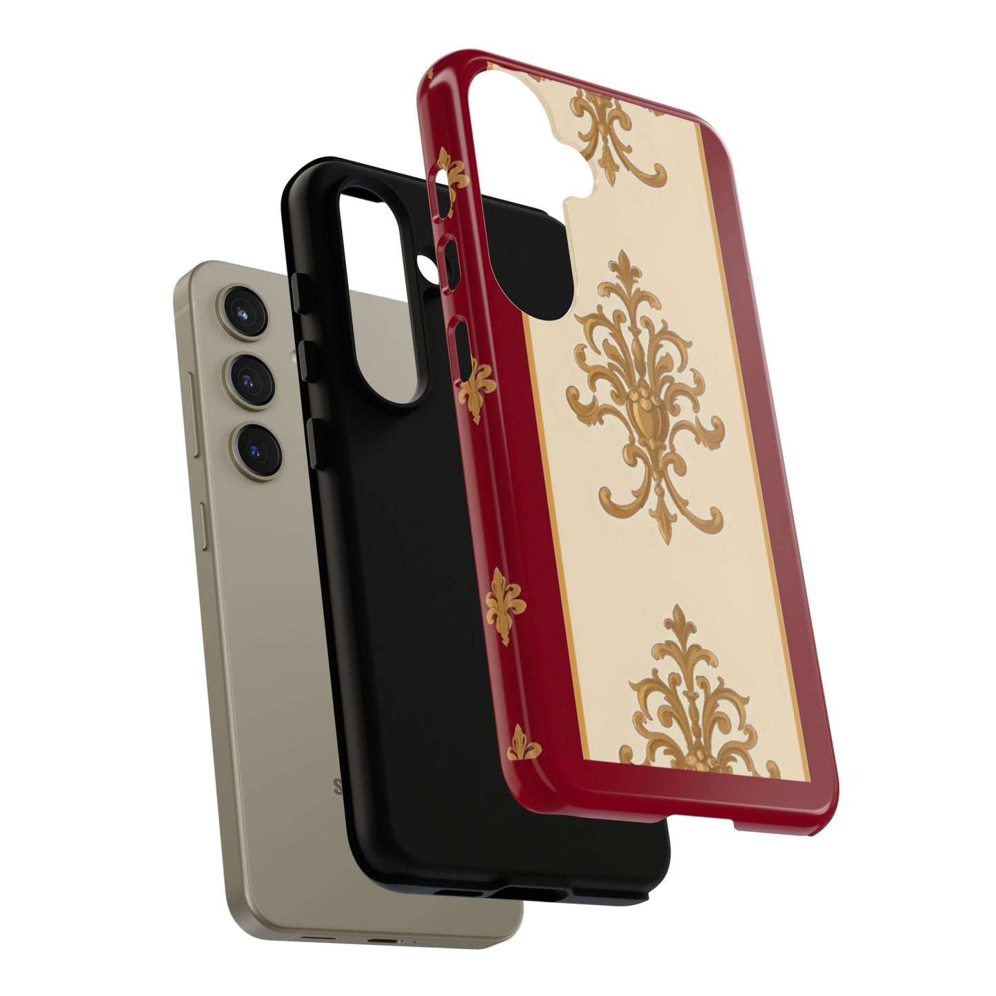 Elegant Floral Motif Phone Case - Tough Cases with Vintage Design - Dusk Red Striped Gold Damask