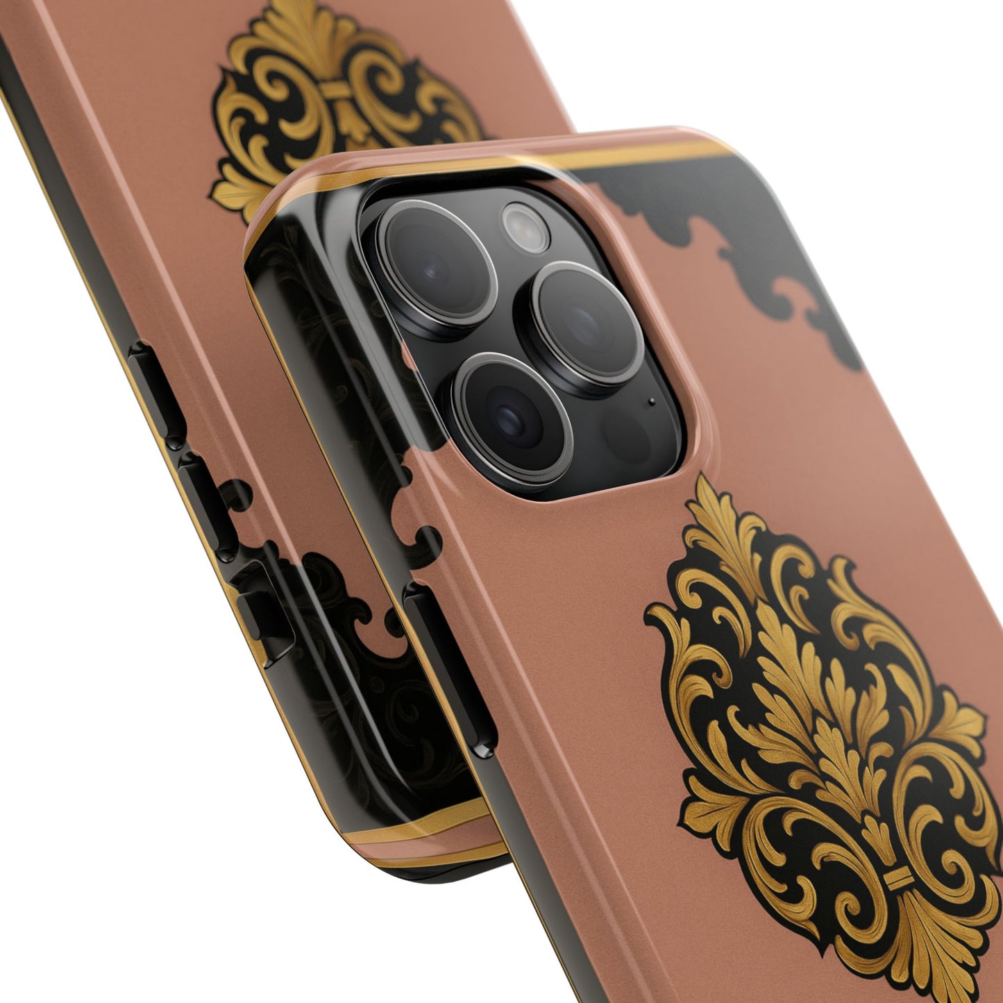 Mauve & Black-Gold Baroque Tough Phone Case — Ornate Protective iPhone Cover