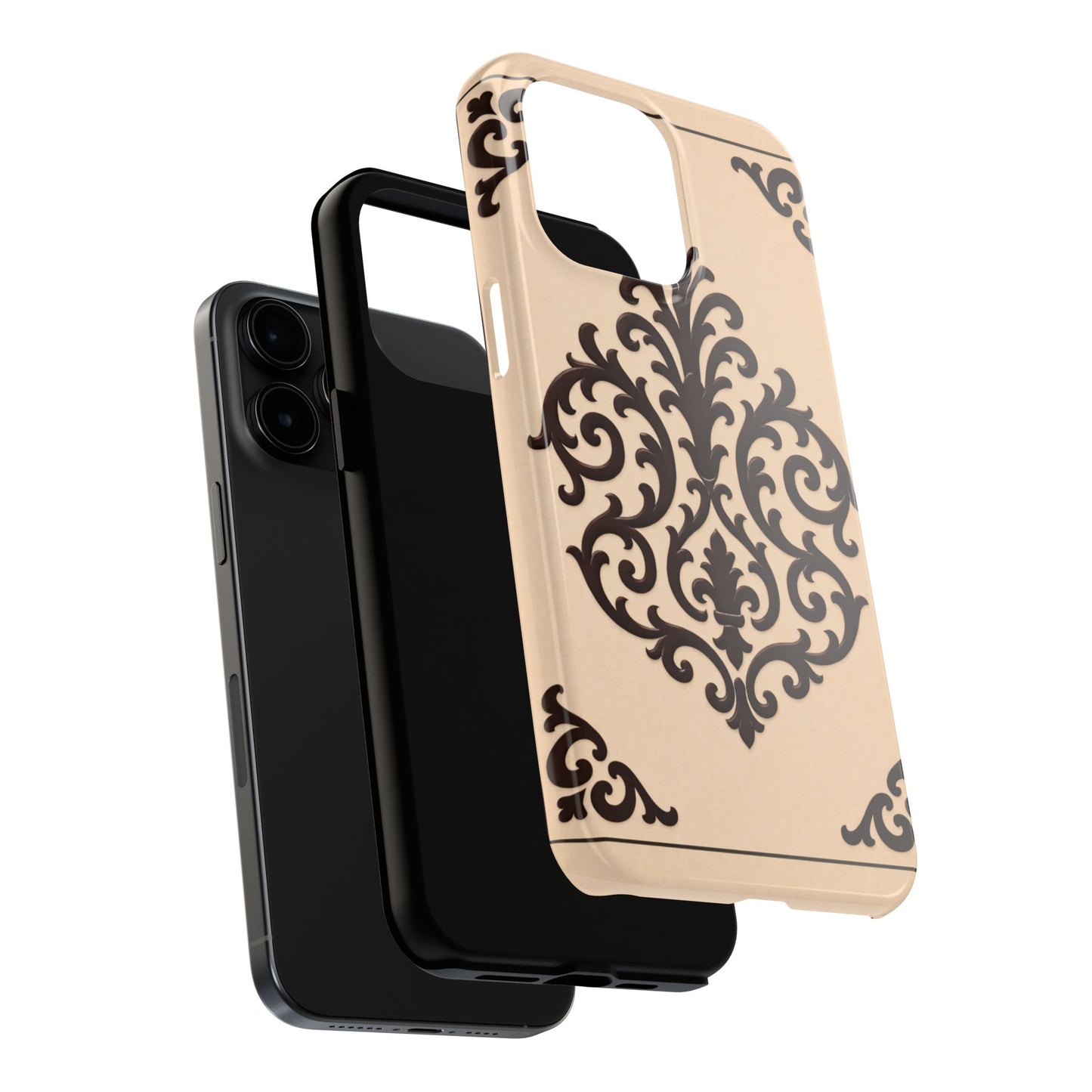 Almond-Beige & Brown Baroque Tough Phone Case — Elegant Beige & Brown Protective Cover