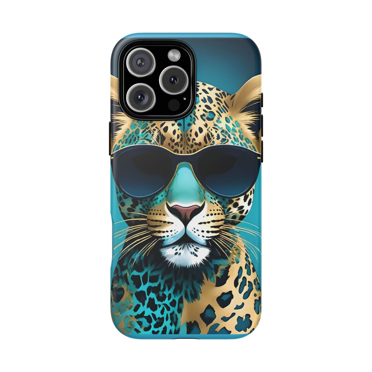 Phone Case - Aqua & Gold Leopard In Sunglasses Design