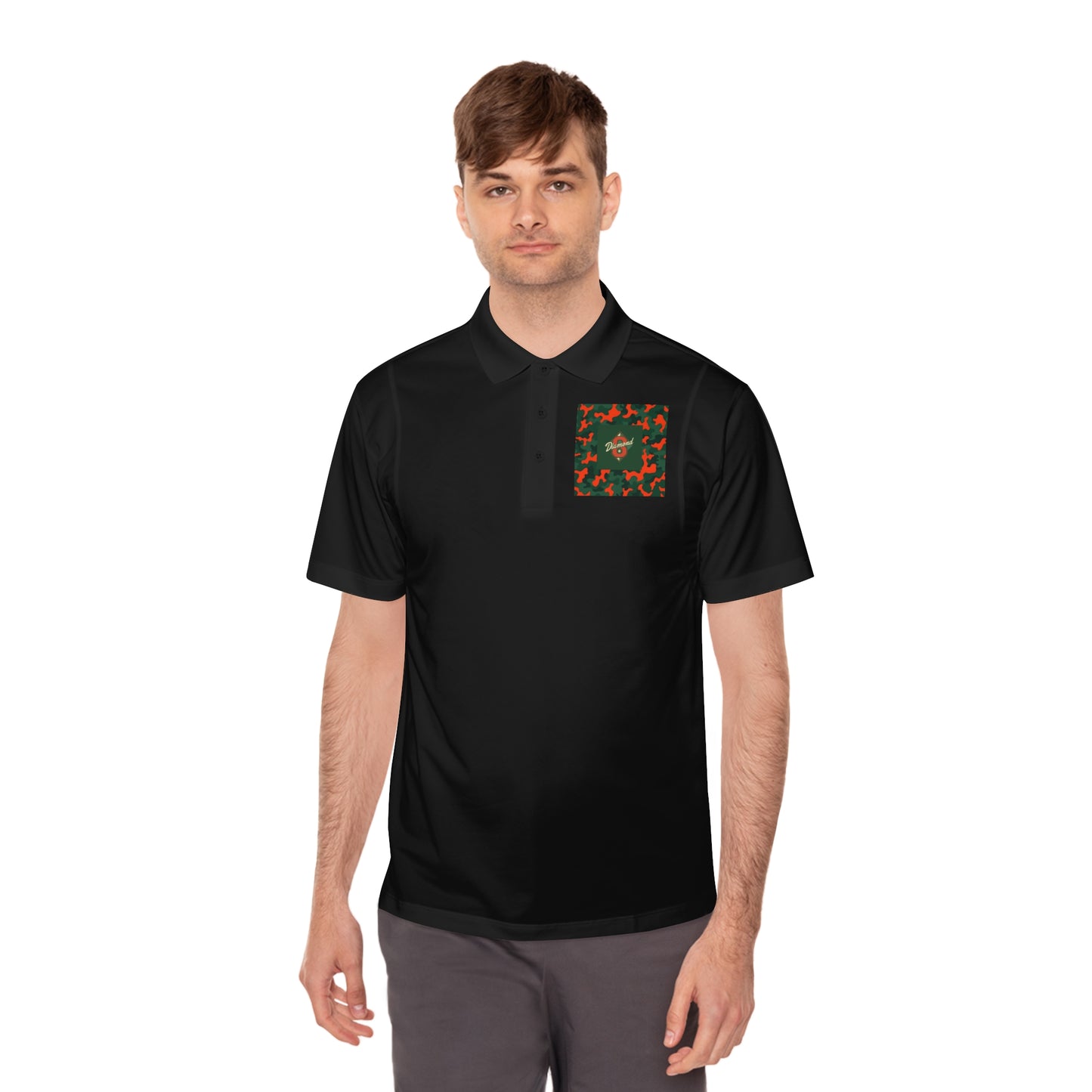 Men's Sport Polo Shirt, Casual Wear, Gym Shirt, Summer Outing, Gift for Dad, Outdoor Activities - Green & Orange Camo Diamond 8